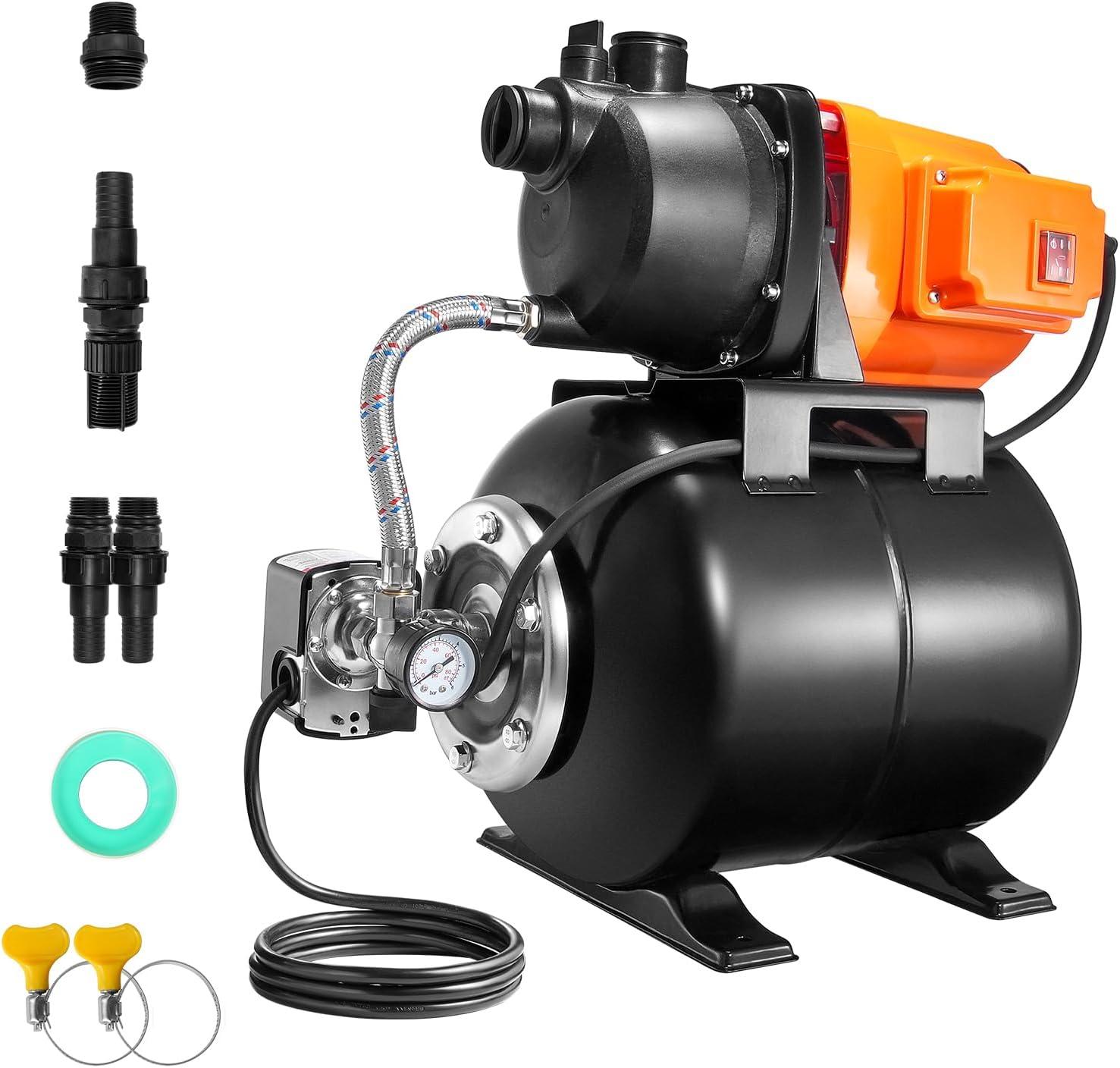 image:imageVEVOR 1HP Shallow Well Pump Portable 1380 GPH Garden Jet Pump with Automatic Controller 145 ft Head Stainless Steel Sprinkler Booster Pumps for Garden Lawn Irrigation System Water Transfer1 HP with Tank
