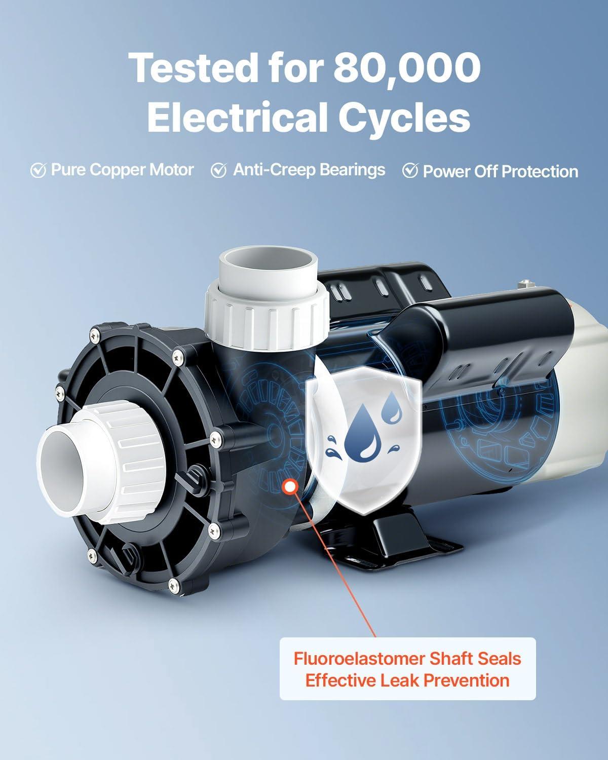 image:imageVEVOR 2 Speed SPA Pump 48Frame AC 110120V Hot Tub SPA Pump 15 HP 150 GPM 4265 ft High Speed or 046 HP 70 GPM 918 ft Low Speed 2 Port 90 Rotational Interface for Hot Tub48Frame 3HP
