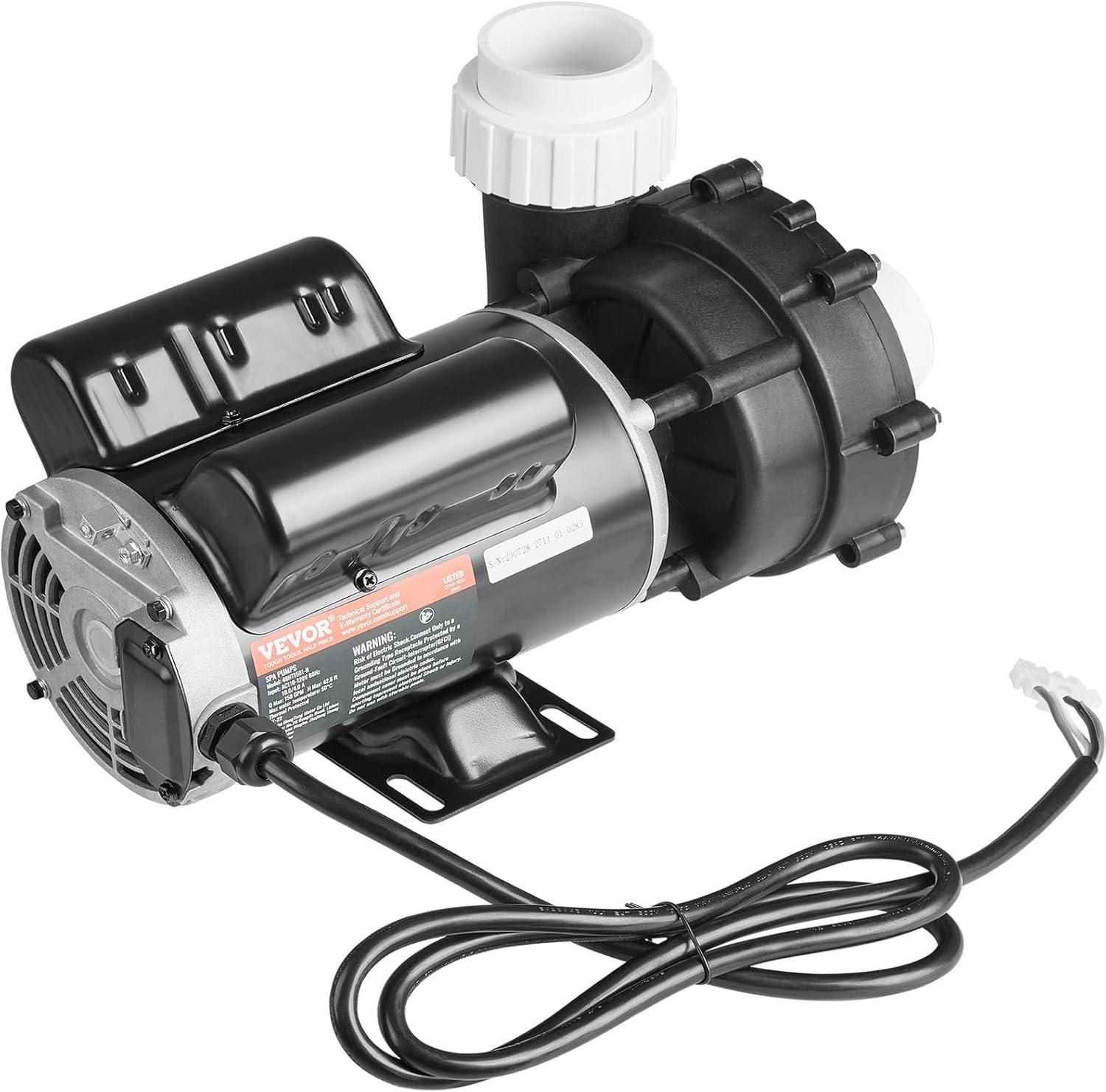 image:imageVEVOR 2 Speed SPA Pump 48Frame AC 110120V Hot Tub SPA Pump 15 HP 150 GPM 4265 ft High Speed or 046 HP 70 GPM 918 ft Low Speed 2 Port 90 Rotational Interface for Hot Tub15 HP