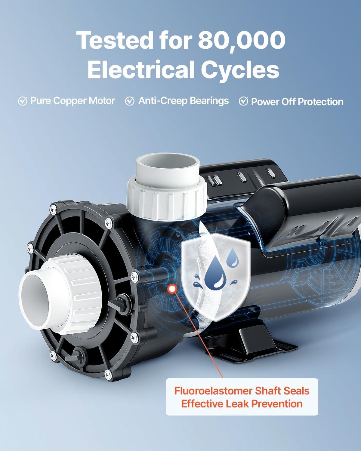 image:imageVEVOR 2 Speed SPA Pump 48Frame AC 110120V Hot Tub SPA Pump 15 HP 150 GPM 4265 ft High Speed or 046 HP 70 GPM 918 ft Low Speed 2 Port 90 Rotational Interface for Hot Tub48Frame 2HP