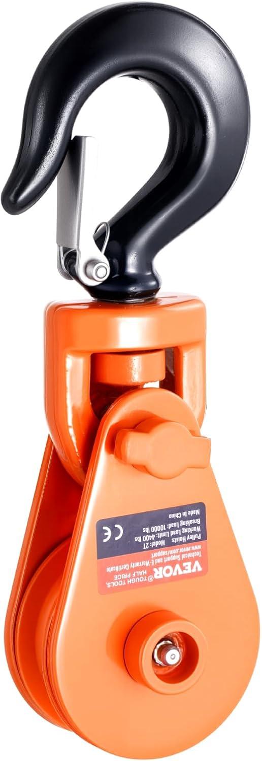 image:imageVEVOR 2 Ton Snatch Block with Swivel Hook 3 Sheave 38 Inch Wire Rope Heavy Duty Snatch Block Pulley 4400 lbs for Towing and Recovery Operations on Tow Truck Rollback Wrecker Car Hauler Winchesorange