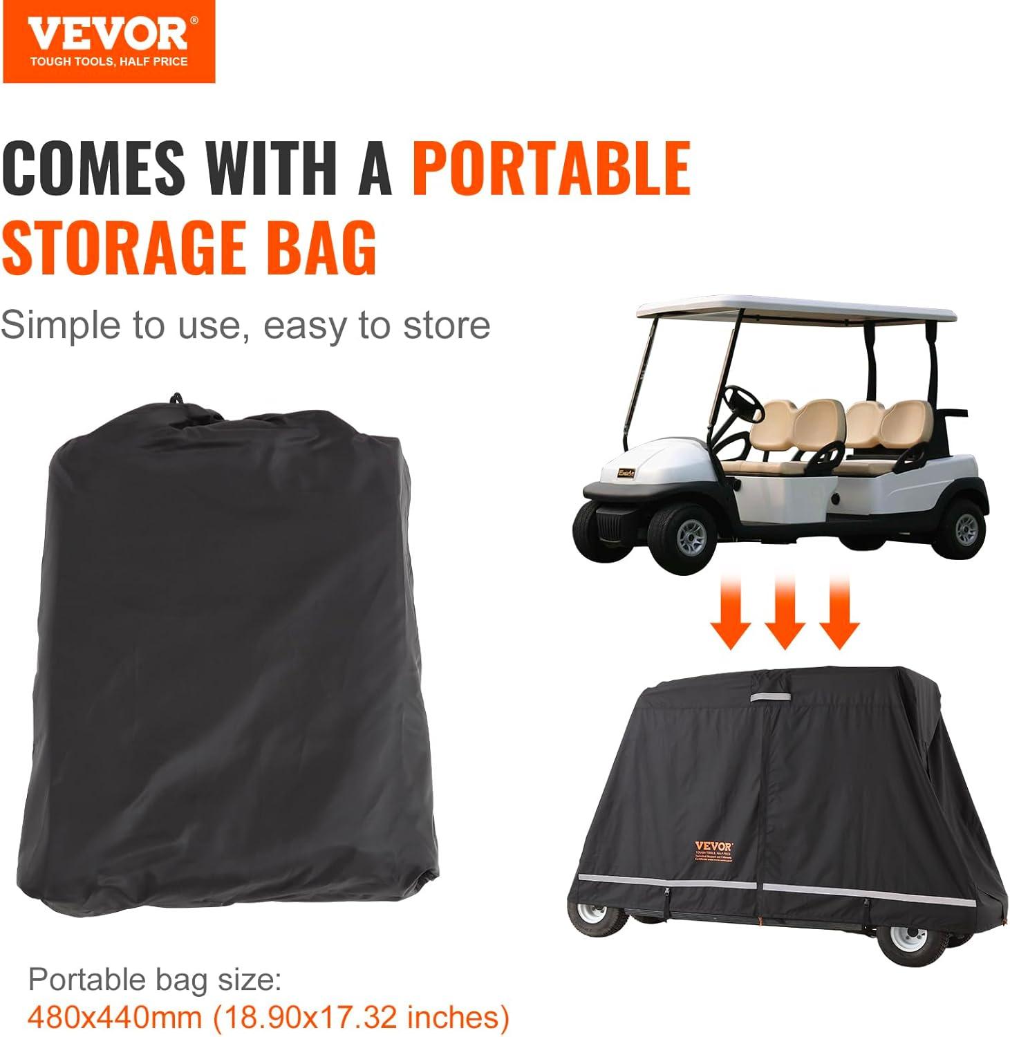 image:imageVEVOR 22 Passenger Golf Cart Cover 600D Polyester Full Cover Suitable for 22 Seats Golf Carts Waterproof Sunproof and Dustproof Outdoor Golf Cart Cover with Three Zipper Doors Black