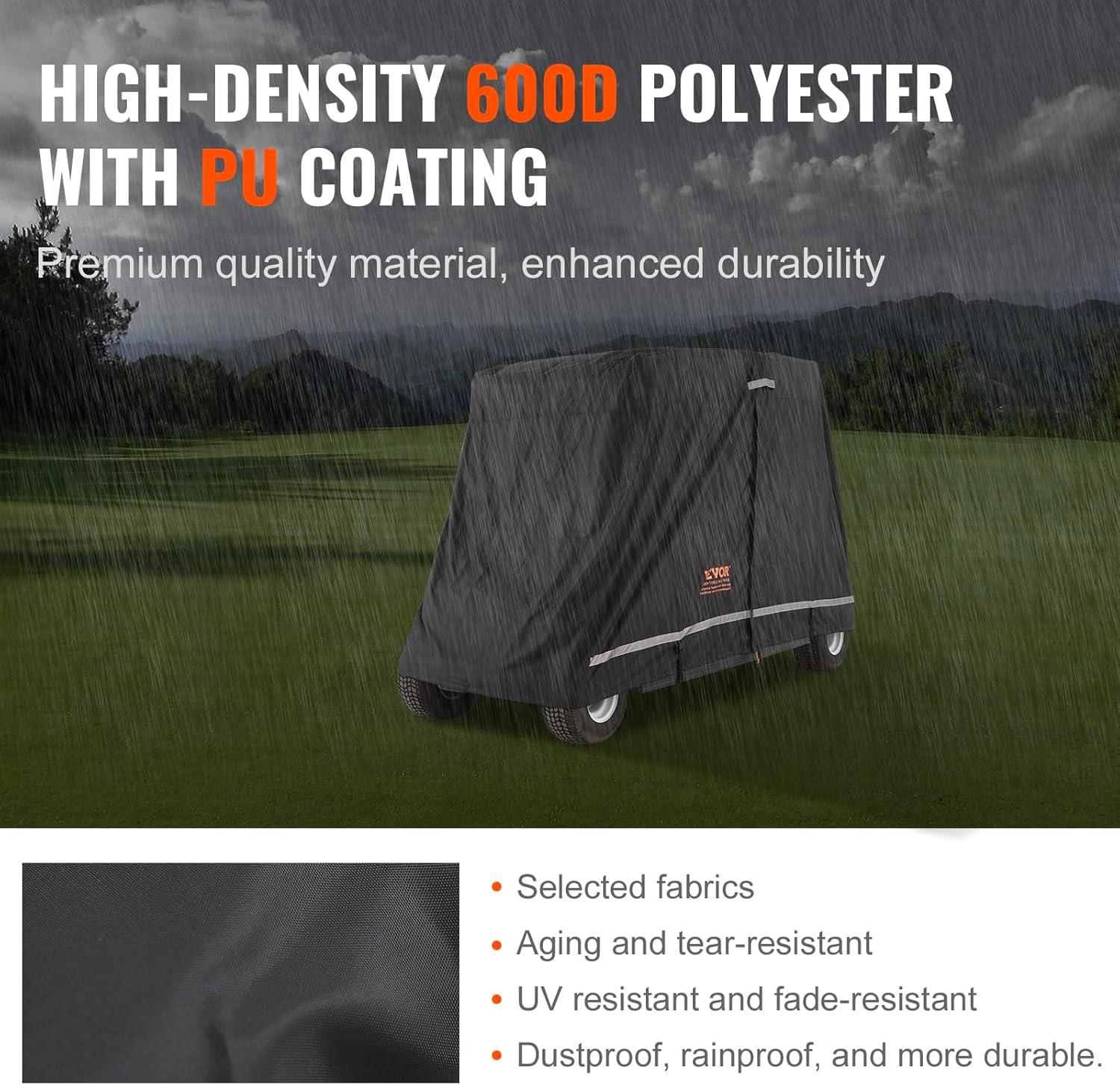 image:imageVEVOR 22 Passenger Golf Cart Cover 600D Polyester Full Cover Suitable for 22 Seats Golf Carts Waterproof Sunproof and Dustproof Outdoor Golf Cart Cover with Three Zipper Doors Black