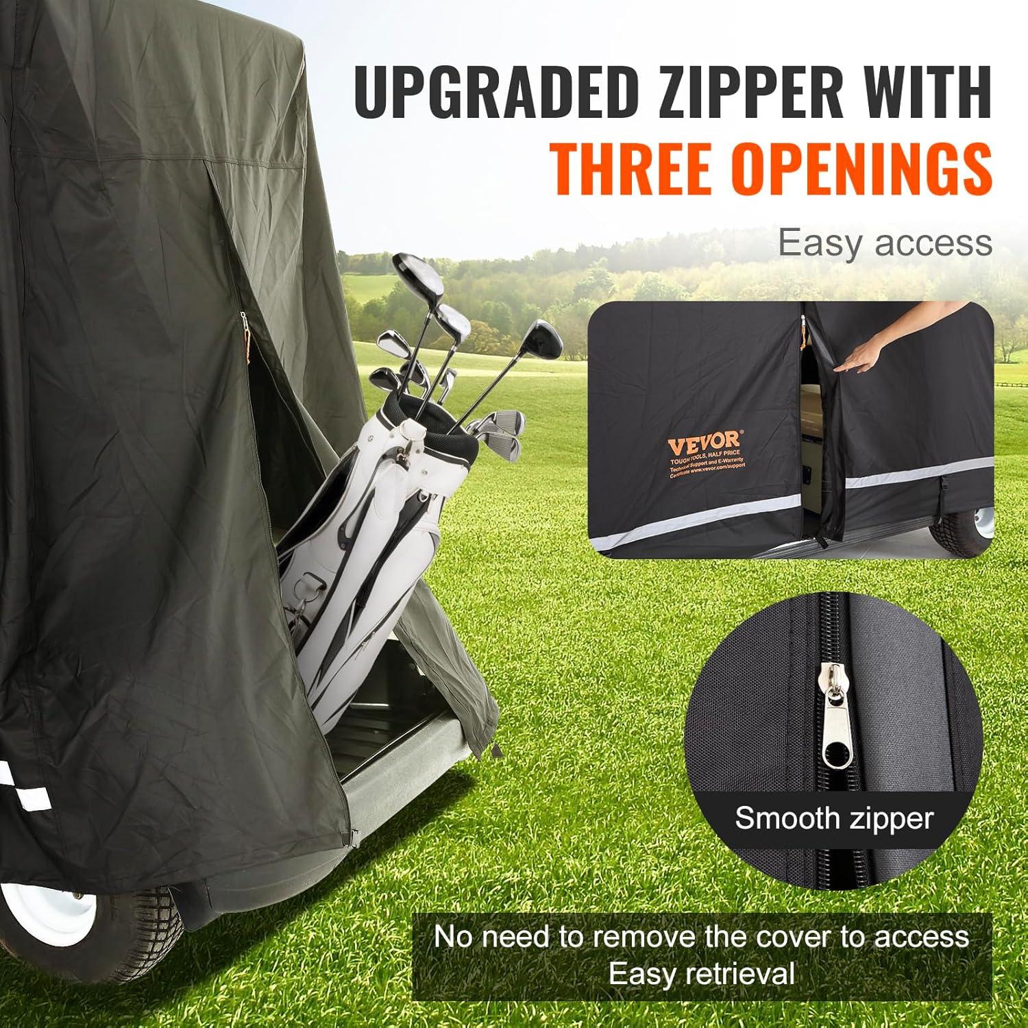 image:imageVEVOR 22 Passenger Golf Cart Cover 600D Polyester Full Cover Suitable for 22 Seats Golf Carts Waterproof Sunproof and Dustproof Outdoor Golf Cart Cover with Three Zipper Doors Black