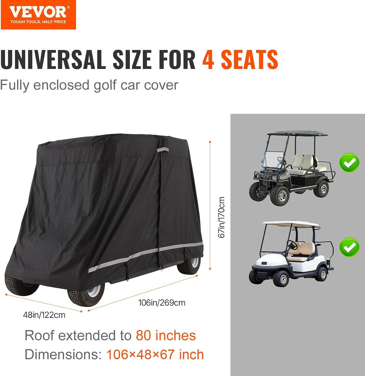 image:imageVEVOR 22 Passenger Golf Cart Cover 600D Polyester Full Cover Suitable for 22 Seats Golf Carts Waterproof Sunproof and Dustproof Outdoor Golf Cart Cover with Three Zipper Doors Black