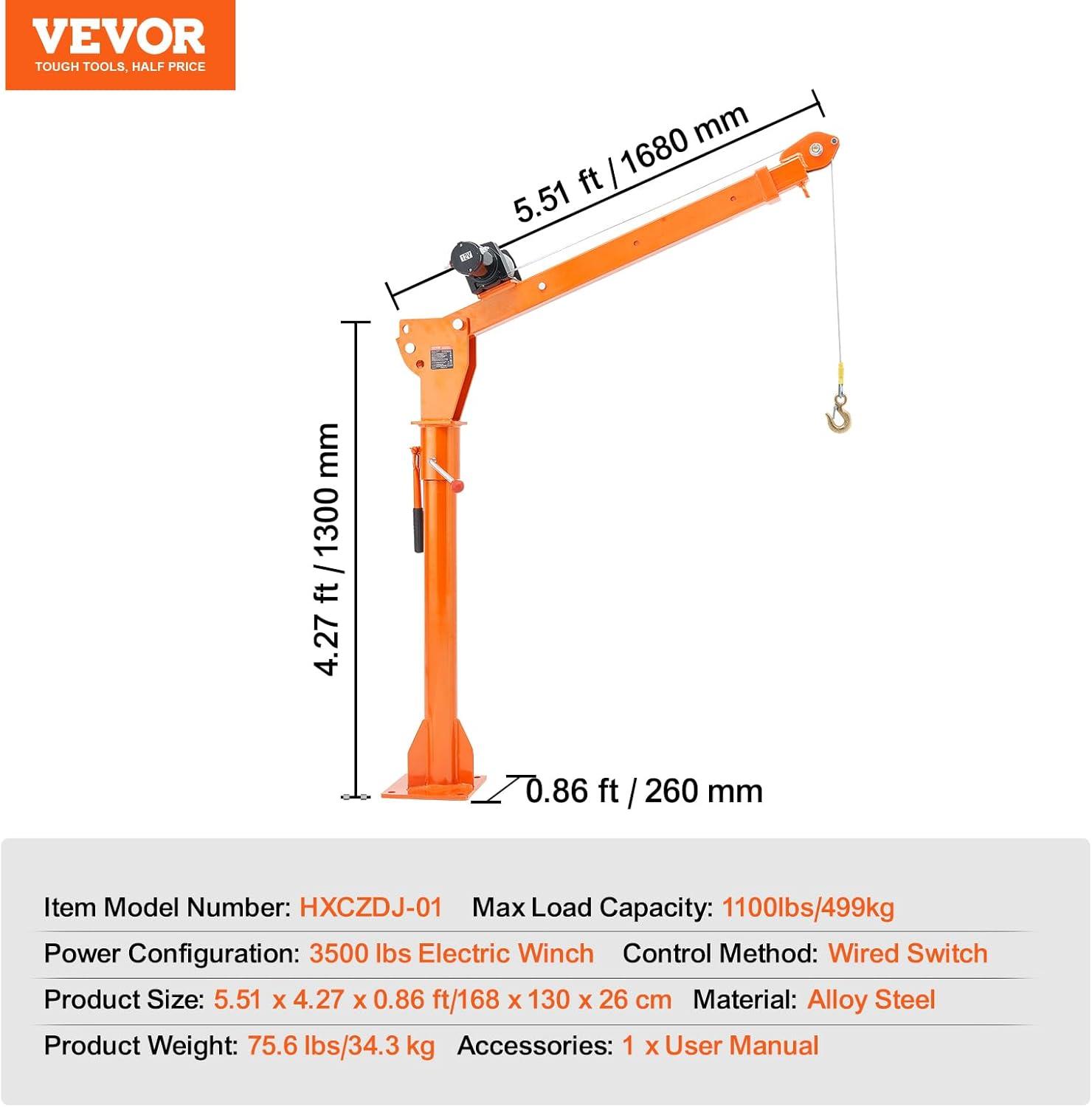 image:imageVEVOR 2200 lbs Electric Pickup Truck Crane with Electric Winch 6000 lbs 12V Folding TruckMounted Bed Crane Steel Pickup Truck Jib Crane Hoist 360 Swivel for Lifting Goods in Construction Factory1100 lbs with Electric Winch 3500 lbs