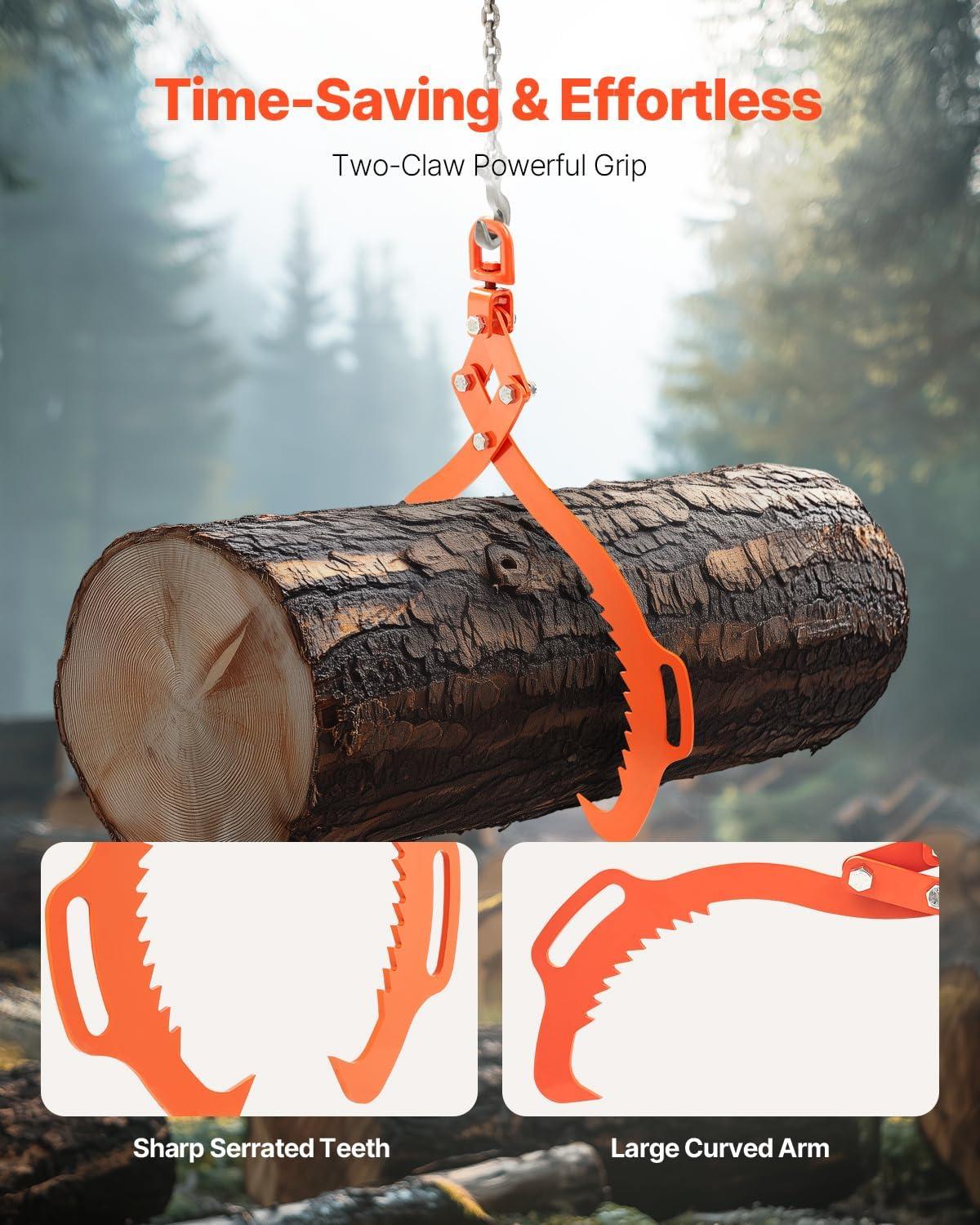 image:imageVEVOR 24in Stone Lifting Tongs 2 Serrated Claw Rock Tongs Heavy Duty Steel Log Tongs 1100LBS Lifting Capacity Rock Log Grapple Easy Chain Hook up Tongs for Stone Blocks Boluder Marble2 Serrated Claw