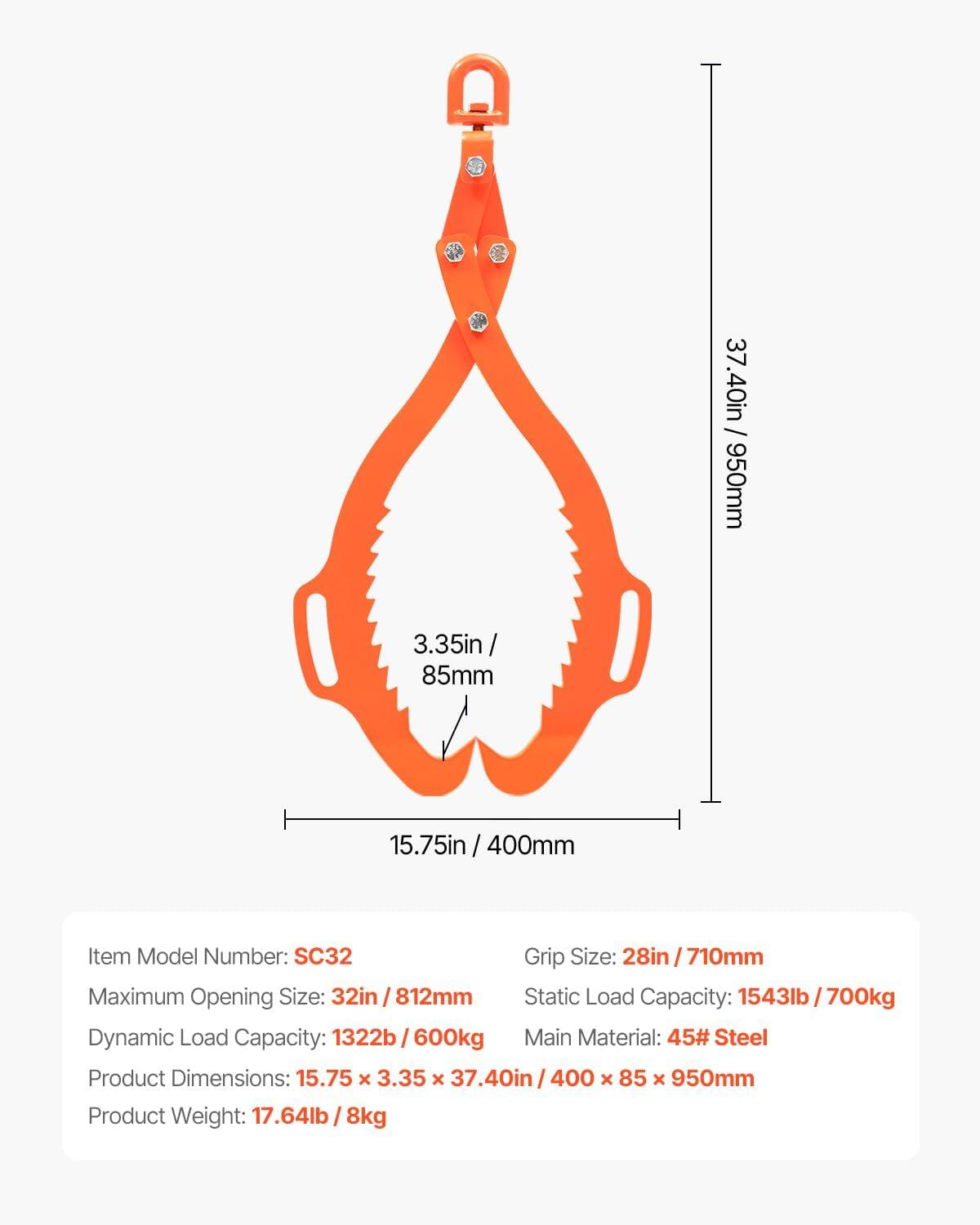 image:imageVEVOR 24in Stone Lifting Tongs 2 Serrated Claw Rock Tongs Heavy Duty Steel Log Tongs 1100LBS Lifting Capacity Rock Log Grapple Easy Chain Hook up Tongs for Stone Blocks Boluder Marble2 Serrated Claw