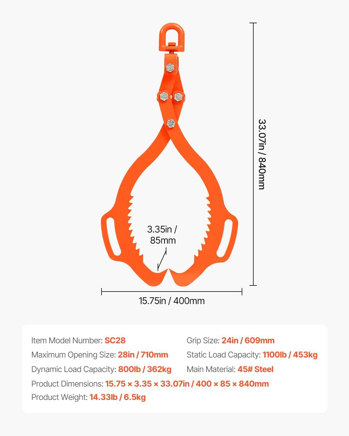 image:imageVEVOR 24in Stone Lifting Tongs 2 Serrated Claw Rock Tongs Heavy Duty Steel Log Tongs 1100LBS Lifting Capacity Rock Log Grapple Easy Chain Hook up Tongs for Stone Blocks Boluder Marble2 Serrated Claw