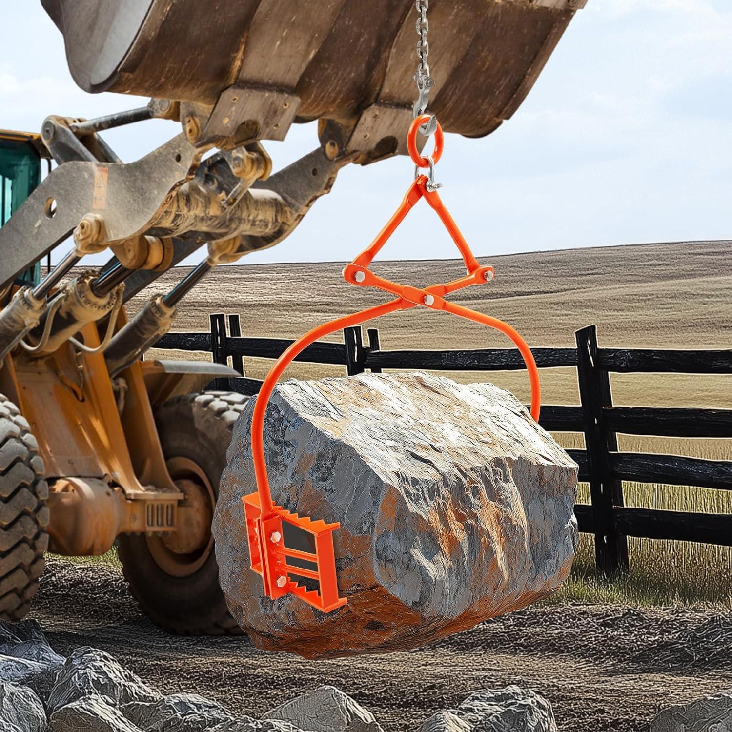 image:imageVEVOR 24in Stone Lifting Tongs 2 Serrated Claw Rock Tongs Heavy Duty Steel Log Tongs 1100LBS Lifting Capacity Rock Log Grapple Easy Chain Hook up Tongs for Stone Blocks Boluder MarbleRock Tongs