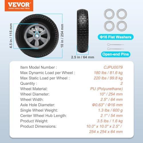 image:imageVEVOR 2Pack 10 x 25 Solid Rubber Tire Wheels 10 inch Tire and Wheel Flat Free with 58 Bearings 21 Offset Hub Replacement Wheelbarrow Tires Perfect for Hand Truck Wheelbarrow Garden CartPolypropylene wheel hub