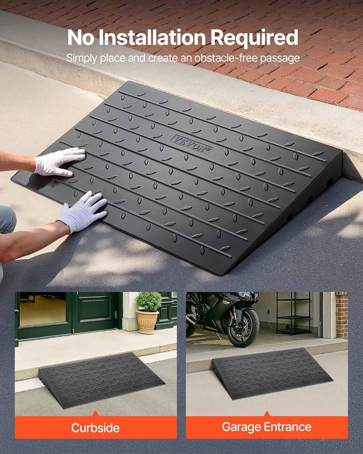 image:imageVEVOR 3 Rise Rubber Threshold Ramp 3 Channels Cord Cover Door Ramp NoSlip Surface 2200 Lbs Load Capacity Rubber Ramp for for Home Doorways Driveways Curb Home Steps 418 L x 24 W x 3 H25 H