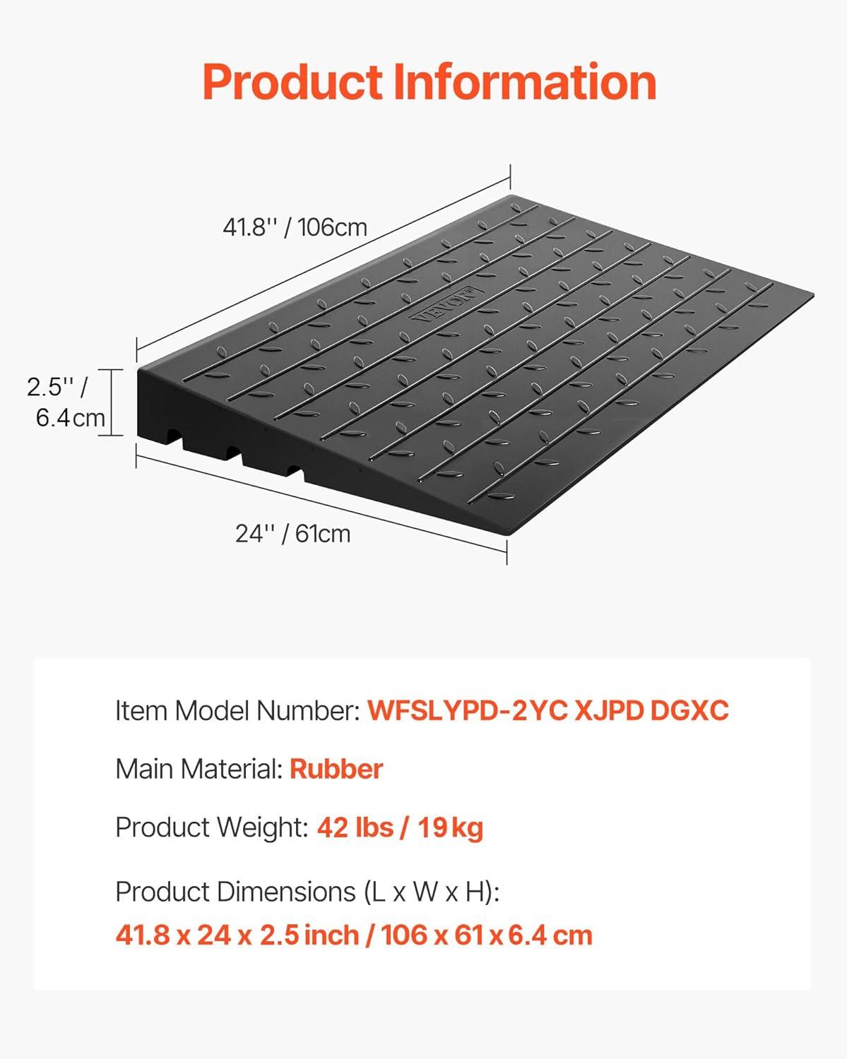 image:imageVEVOR 3 Rise Rubber Threshold Ramp 3 Channels Cord Cover Door Ramp NoSlip Surface 2200 Lbs Load Capacity Rubber Ramp for for Home Doorways Driveways Curb Home Steps 418 L x 24 W x 3 H25 H