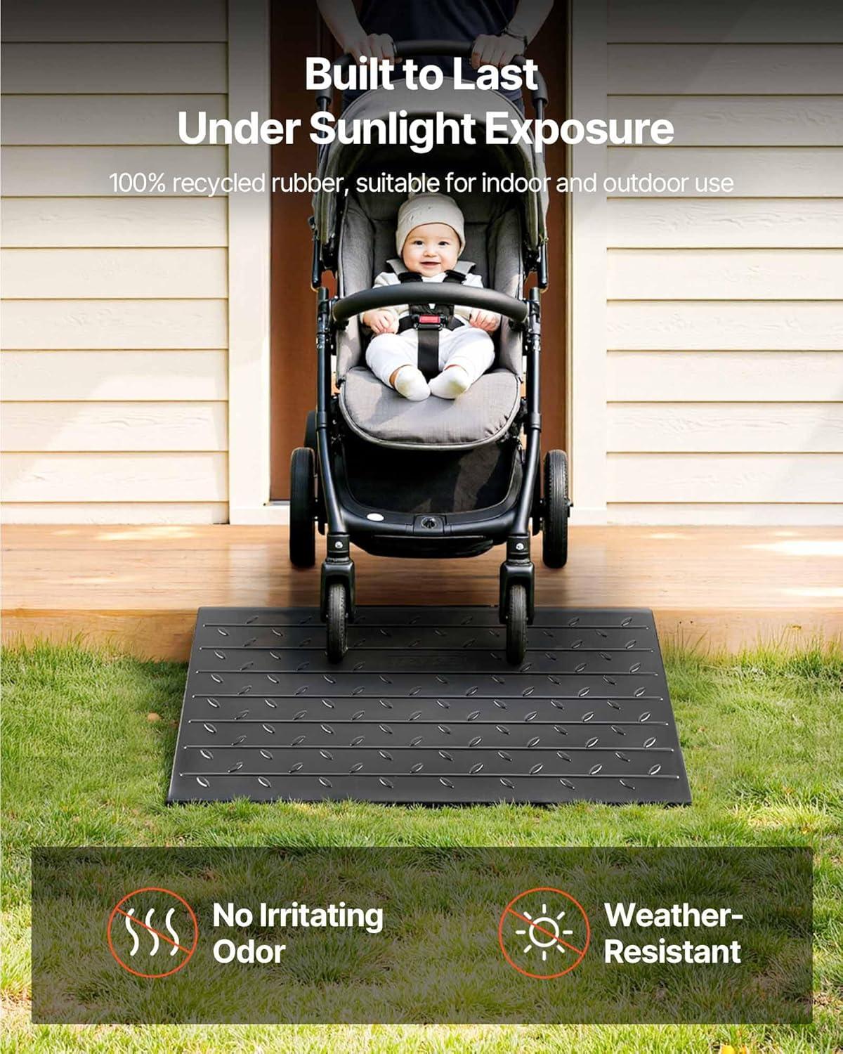image:imageVEVOR 3 Rise Rubber Threshold Ramp 3 Channels Cord Cover Door Ramp NoSlip Surface 2200 Lbs Load Capacity Rubber Ramp for for Home Doorways Driveways Curb Home Steps 418 L x 24 W x 3 H3 H