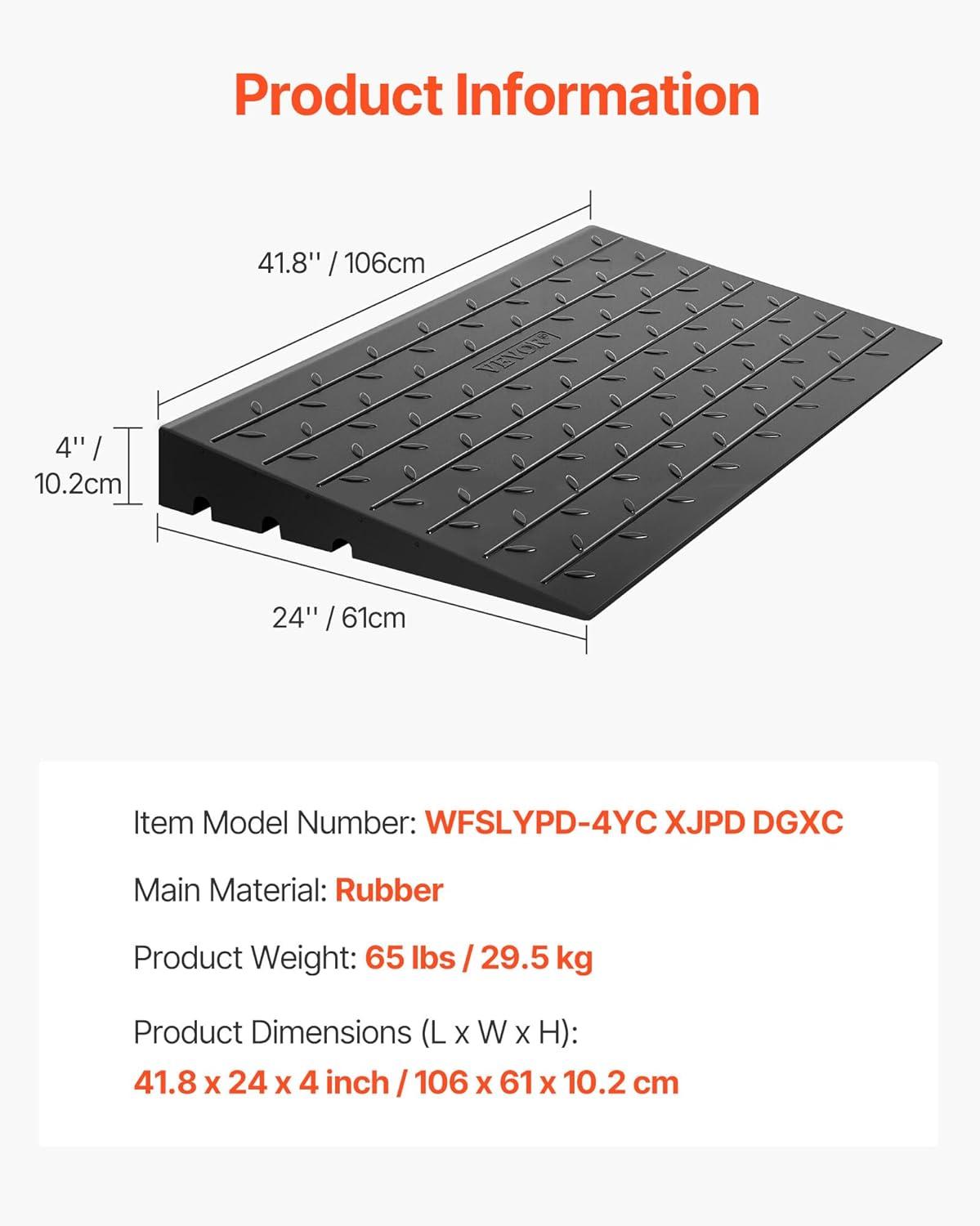 image:imageVEVOR 3 Rise Rubber Threshold Ramp 3 Channels Cord Cover Door Ramp NoSlip Surface 2200 Lbs Load Capacity Rubber Ramp for for Home Doorways Driveways Curb Home Steps 418 L x 24 W x 3 H4 H