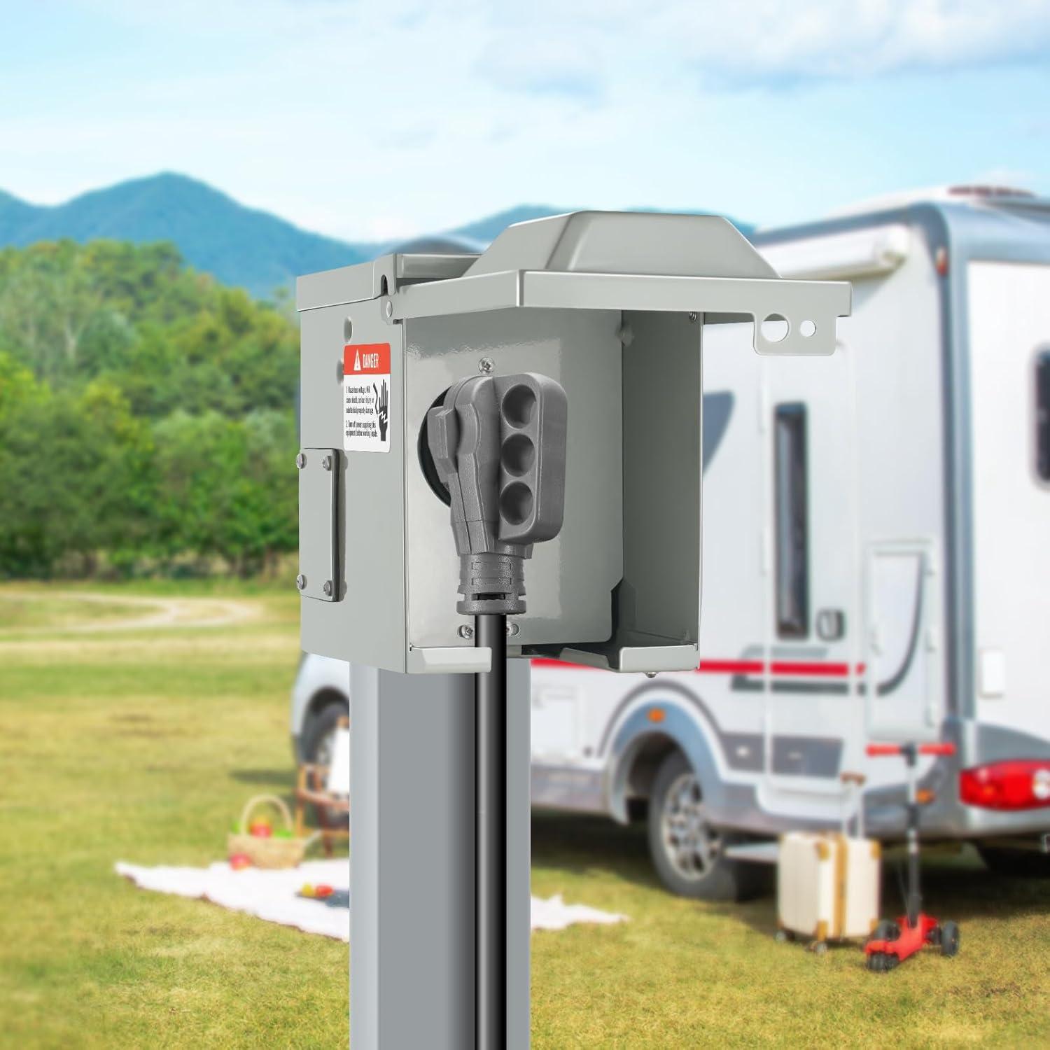 image:imageVEVOR 30 Amp RV Power Outlet Box 125250 Volt Enclosed Lockable Outdoor RV Receptacle Box NEMA TT30R Weatherproof Electrical Panel for RV Camper Trailer Motorhome Electric Car50 Amp