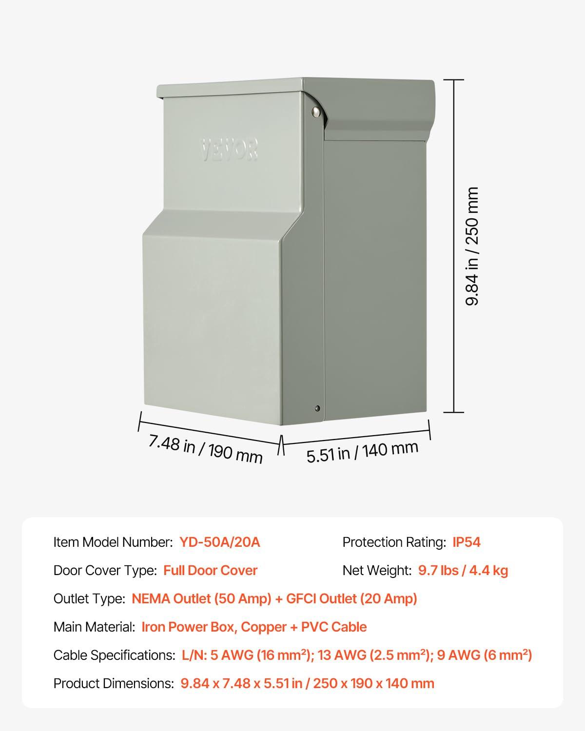 image:imageVEVOR 30 Amp RV Power Outlet Box 125250 Volt Enclosed Lockable Outdoor RV Receptacle Box NEMA TT30R Weatherproof Electrical Panel for RV Camper Trailer Motorhome Electric Car5020 Amp