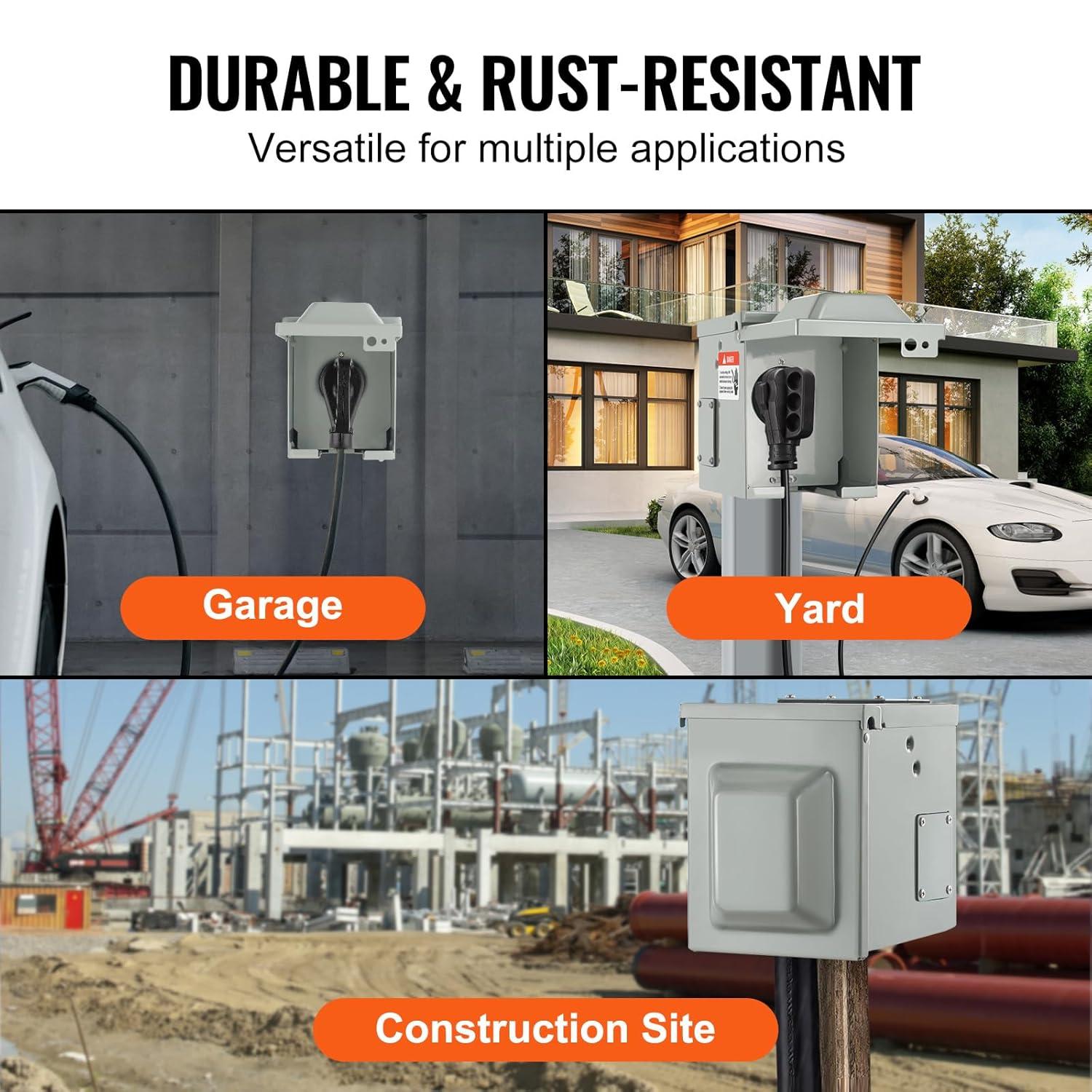 image:imageVEVOR 30 Amp RV Power Outlet Box 125250 Volt Enclosed Lockable Outdoor RV Receptacle Box NEMA TT30R Weatherproof Electrical Panel for RV Camper Trailer Motorhome Electric Car50 Amp
