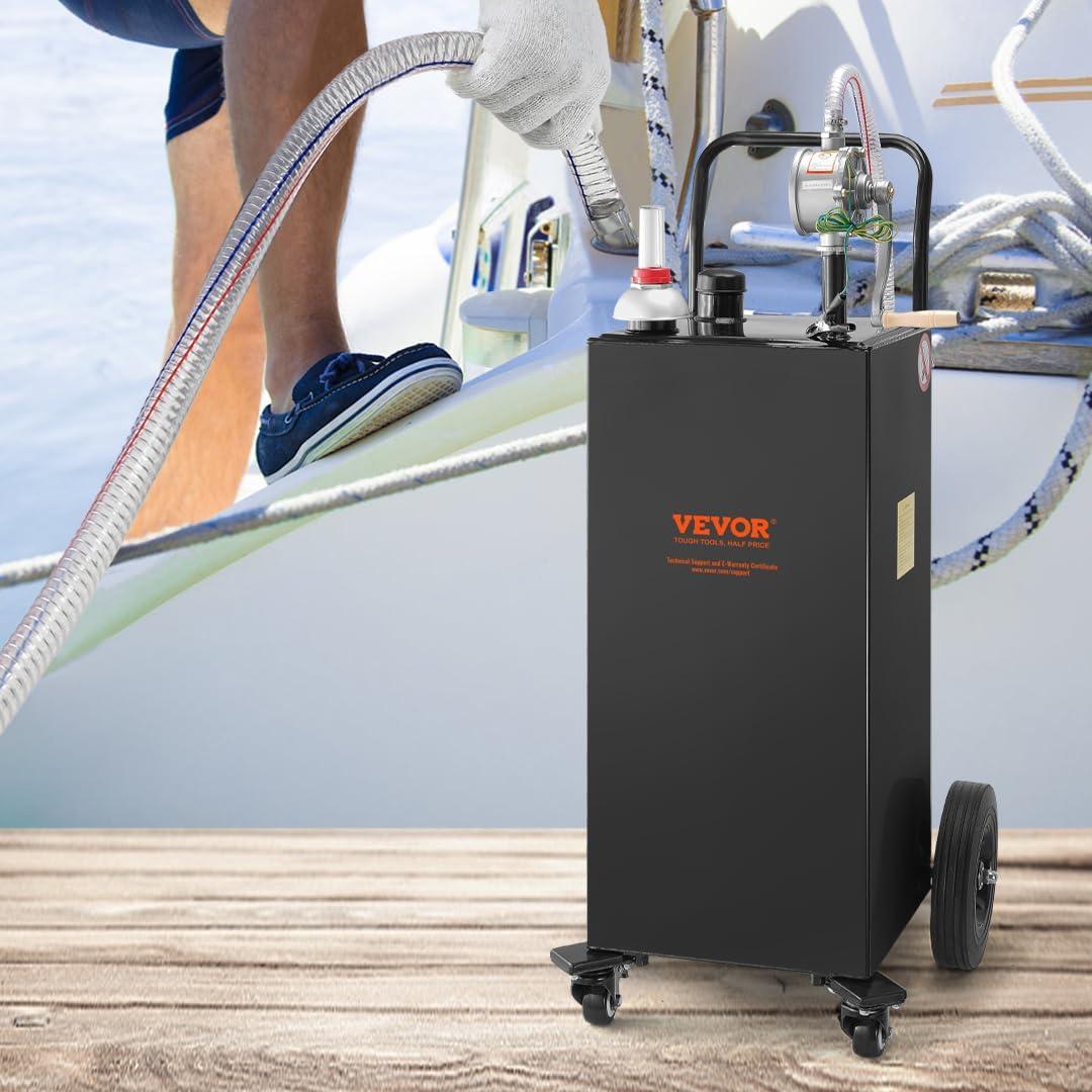 image:imageVEVOR 30 Gallon Fuel Caddy Gas Storage Tank amp 4 Wheels with Manual Transfer Pump Gasoline Diesel Fuel Container for Cars Lawn Mowers ATVs Boats More YellowBlack