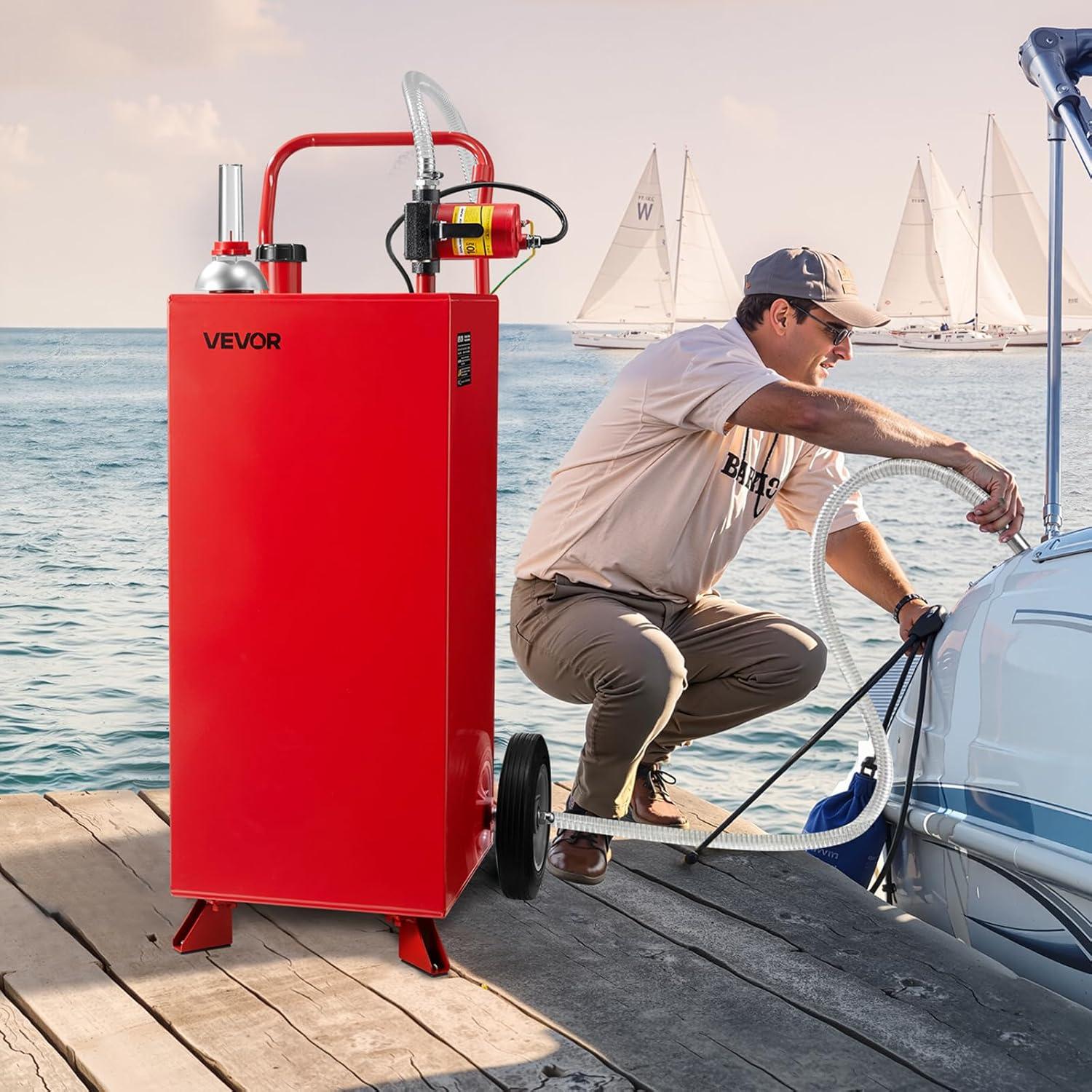 image:imageVEVOR 30 Gallon Fuel Caddy Gas Storage Tank amp 4 Wheels with Manual Transfer Pump Gasoline Diesel Fuel Container for Cars Lawn Mowers ATVs Boats More YellowElectric Red