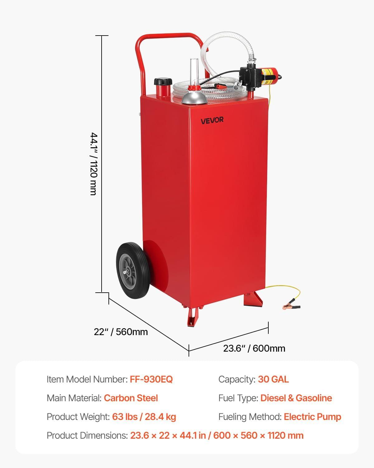 image:imageVEVOR 30 Gallon Fuel Caddy Gas Storage Tank amp 4 Wheels with Manual Transfer Pump Gasoline Diesel Fuel Container for Cars Lawn Mowers ATVs Boats More YellowElectric Red