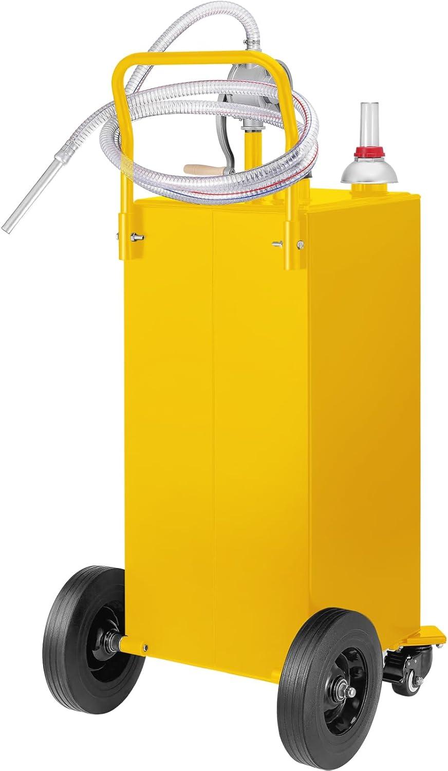 image:imageVEVOR 30 Gallon Fuel Caddy Gas Storage Tank amp 4 Wheels with Manual Transfer Pump Gasoline Diesel Fuel Container for Cars Lawn Mowers ATVs Boats More YellowYellow