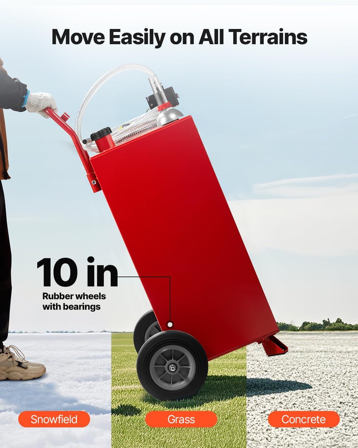 image:imageVEVOR 30 Gallon Fuel Caddy Gas Storage Tank amp 4 Wheels with Manual Transfer Pump Gasoline Diesel Fuel Container for Cars Lawn Mowers ATVs Boats More YellowElectric Red