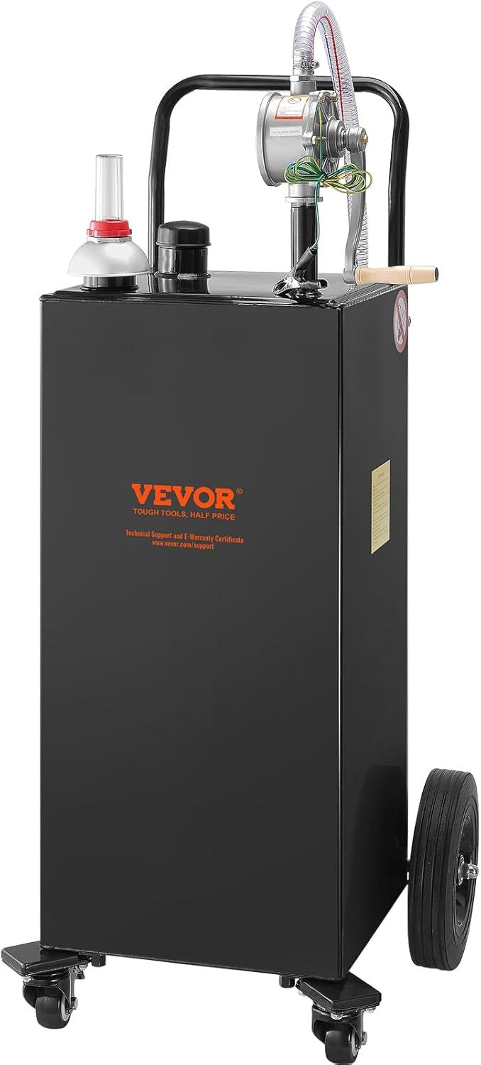 image:imageVEVOR 30 Gallon Fuel Caddy Gas Storage Tank amp 4 Wheels with Manual Transfer Pump Gasoline Diesel Fuel Container for Cars Lawn Mowers ATVs Boats More YellowBlack