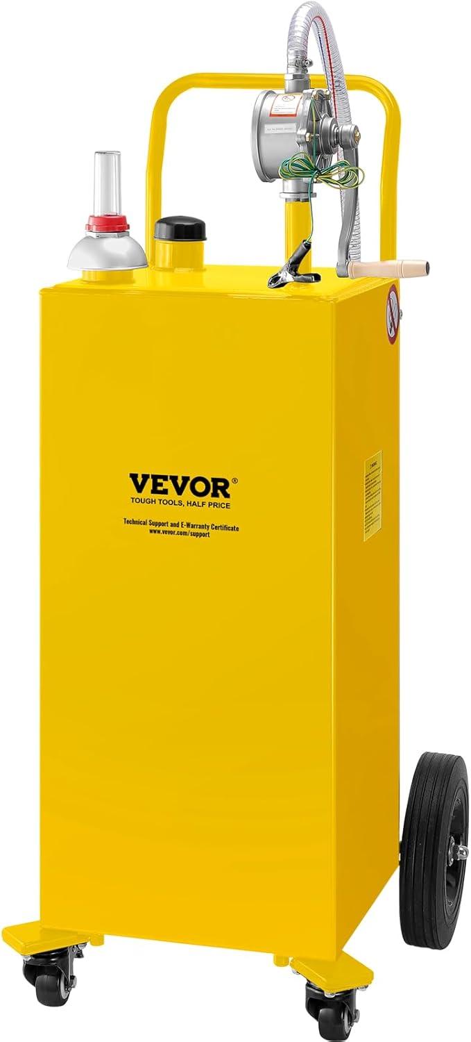image:imageVEVOR 30 Gallon Fuel Caddy Gas Storage Tank amp 4 Wheels with Manual Transfer Pump Gasoline Diesel Fuel Container for Cars Lawn Mowers ATVs Boats More YellowYellow