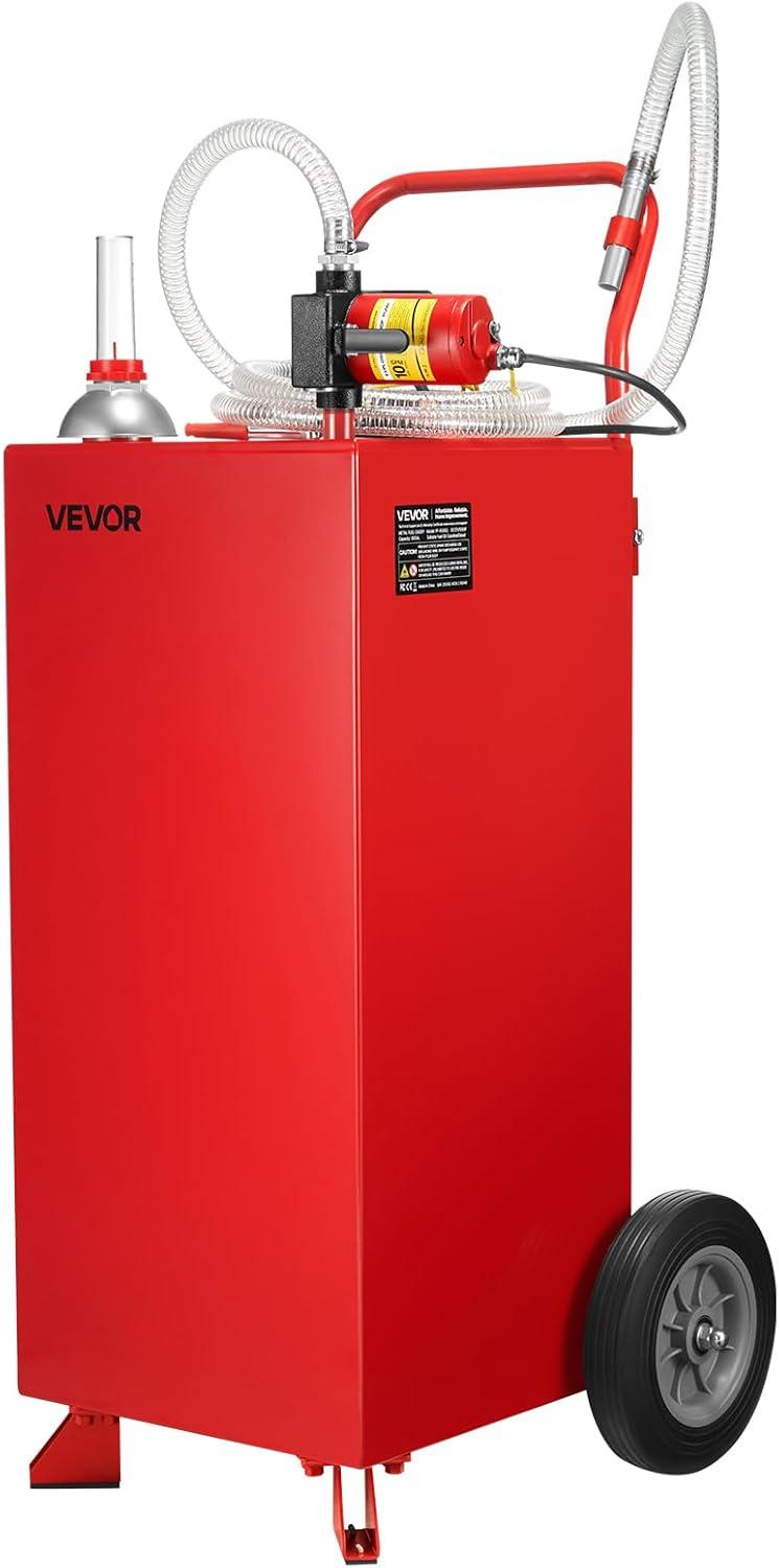 image:imageVEVOR 30 Gallon Fuel Caddy Gas Storage Tank amp 4 Wheels with Manual Transfer Pump Gasoline Diesel Fuel Container for Cars Lawn Mowers ATVs Boats More YellowElectric Red