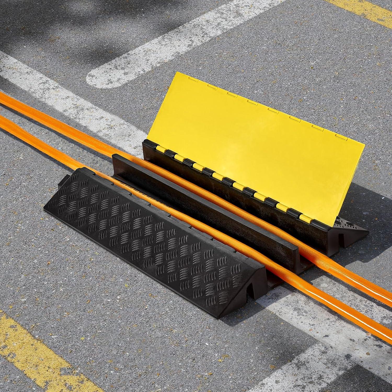 image:imageVEVOR 328 ft Cable Protector Ramp 4 Pack of 1 Channel 18000 lbsaxle Capacity Heavy Duty Rubber Speed Bumps Floor Cord Cable Protector Wire Cover for Residential Areas Private Garages Gardens2 Channel1 PC