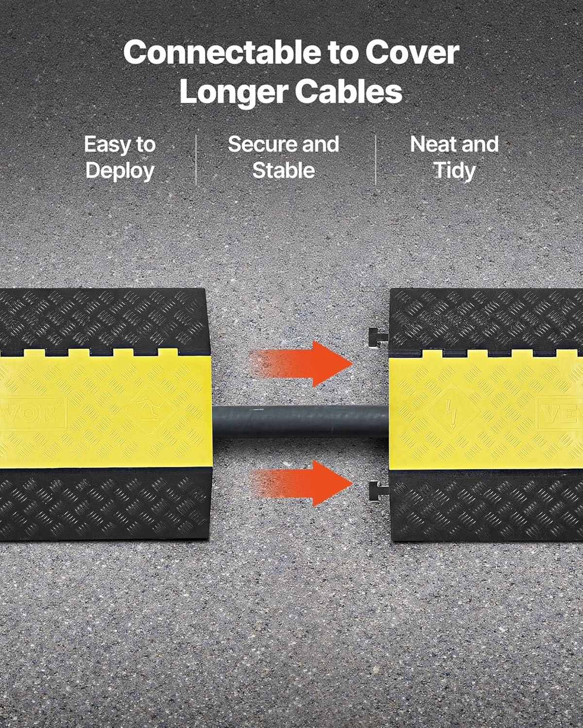 image:imageVEVOR 328 ft Cable Protector Ramp 4 Pack of 1 Channel 18000 lbsaxle Capacity Heavy Duty Rubber Speed Bumps Floor Cord Cable Protector Wire Cover for Residential Areas Private Garages Gardens2 Channel1 PC