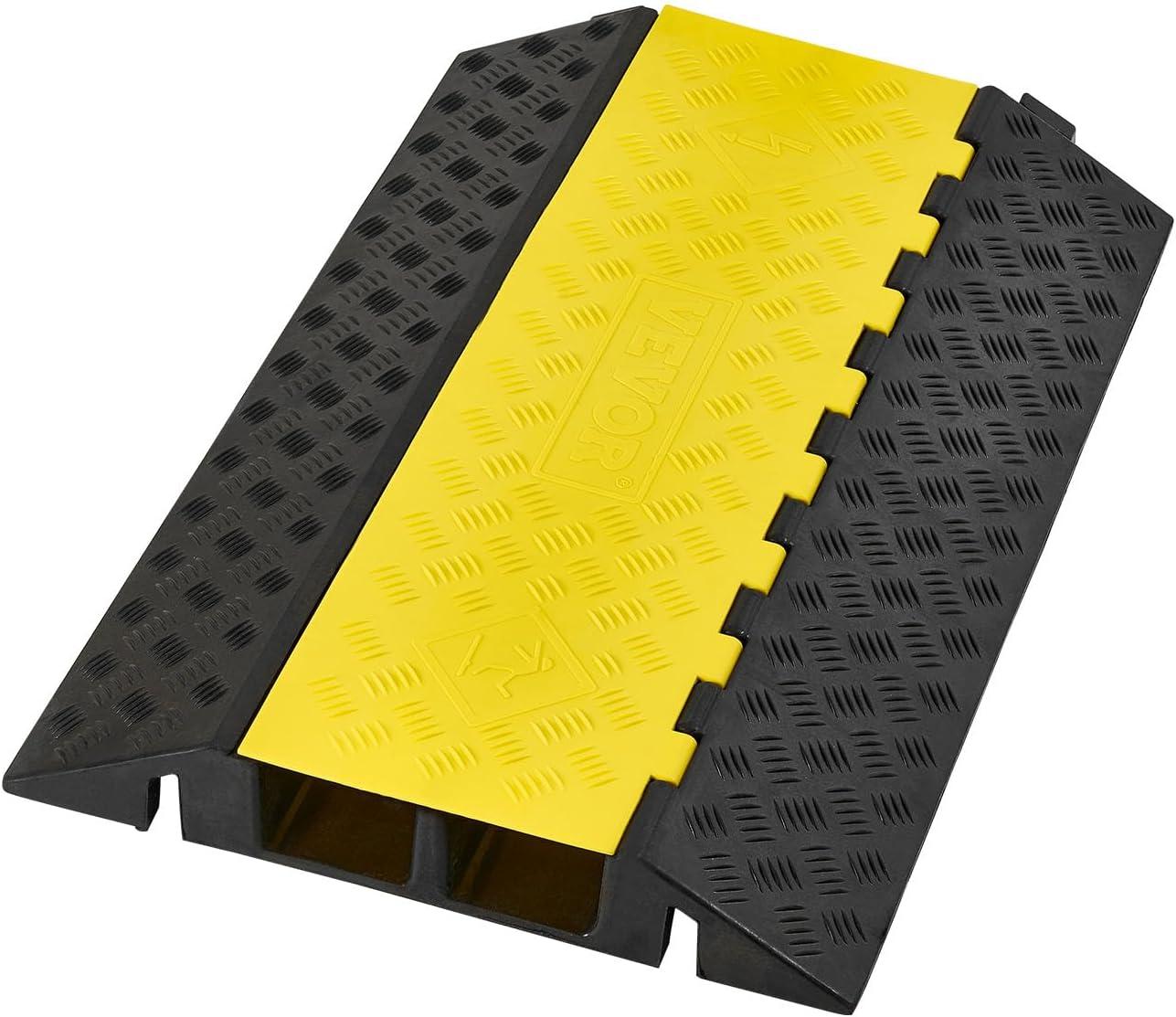 image:imageVEVOR 328 ft Cable Protector Ramp 4 Pack of 1 Channel 18000 lbsaxle Capacity Heavy Duty Rubber Speed Bumps Floor Cord Cable Protector Wire Cover for Residential Areas Private Garages Gardens2 Channel1 PC