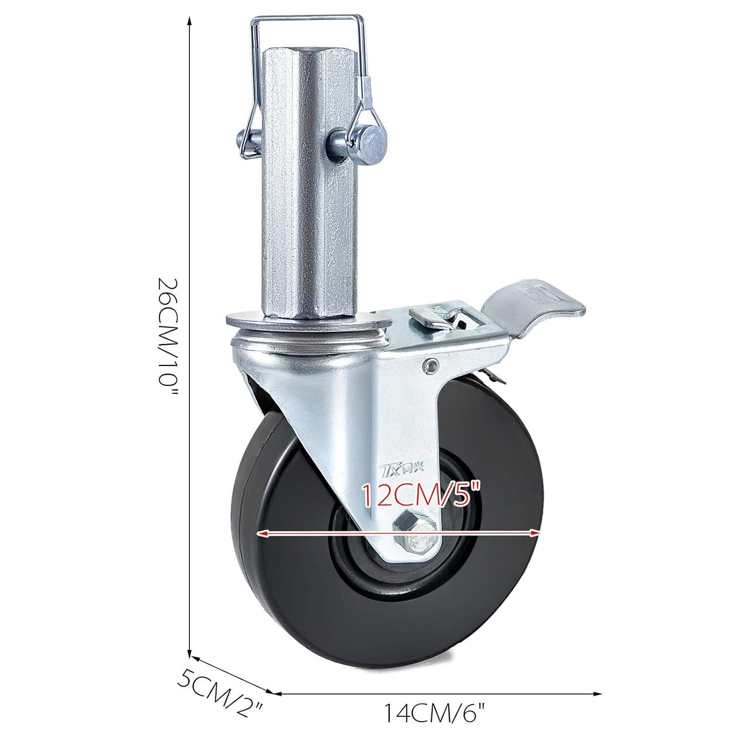 image:imageVEVOR 4 Pack 5 Scaffolding Wheels 1 Solid Stem Rubber Wheels with Dual Locking Heavy Duty Casters 330LBS Capacity5 Square Tube Stem