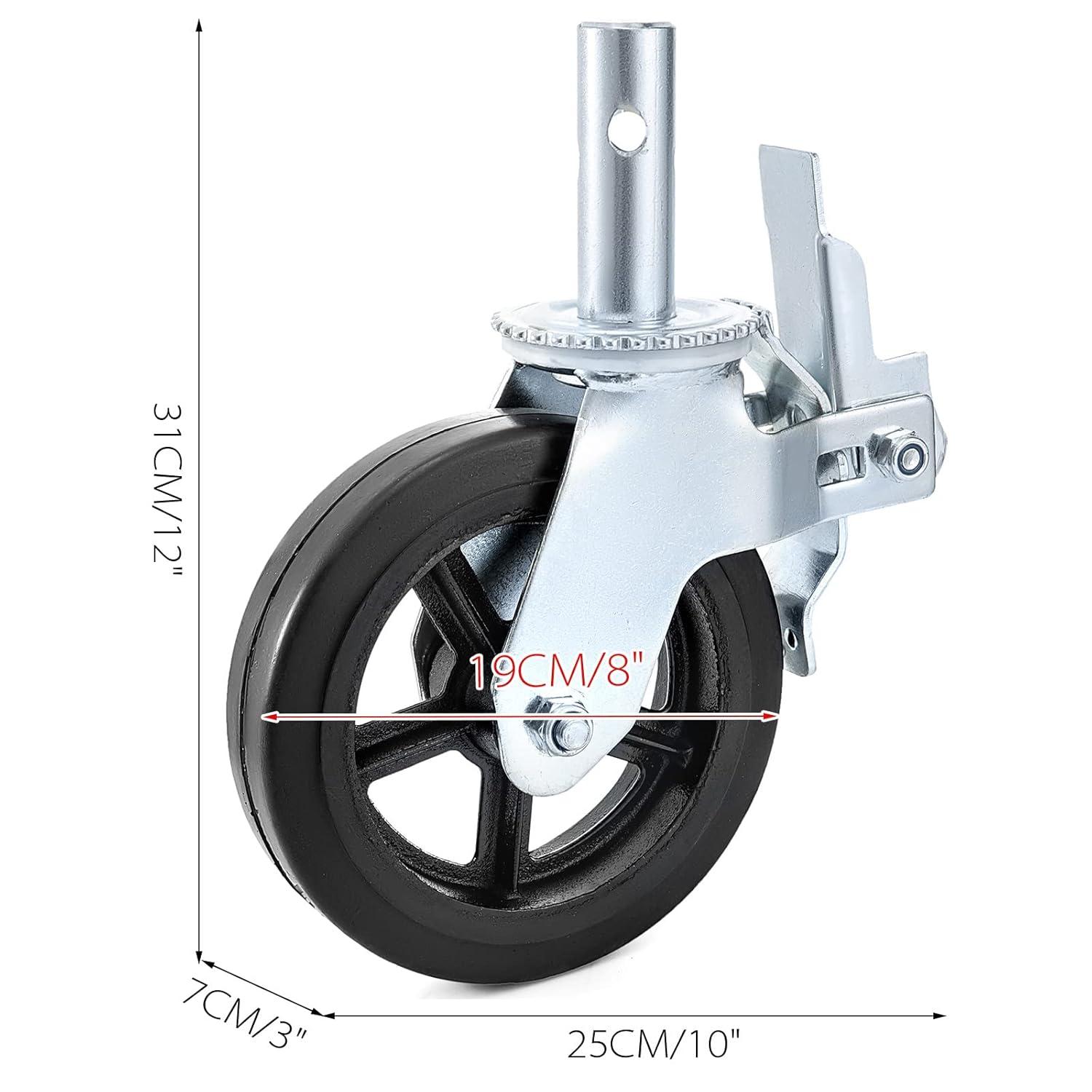 image:imageVEVOR 4 Pack 5 Scaffolding Wheels 1 Solid Stem Rubber Wheels with Dual Locking Heavy Duty Casters 330LBS Capacity8 Solid Round Stem