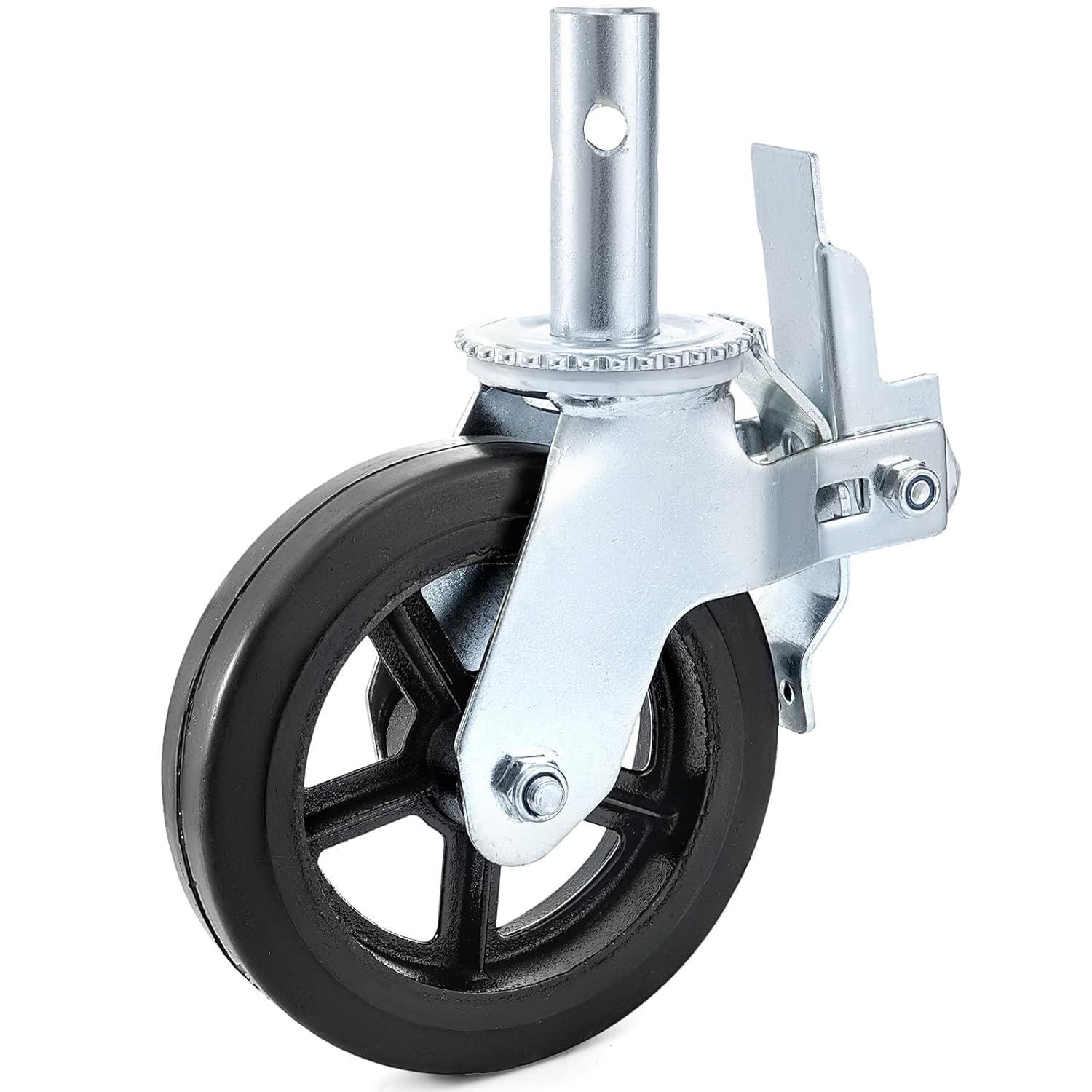 image:imageVEVOR 4 Pack 5 Scaffolding Wheels 1 Solid Stem Rubber Wheels with Dual Locking Heavy Duty Casters 330LBS Capacity8 Solid Round Stem