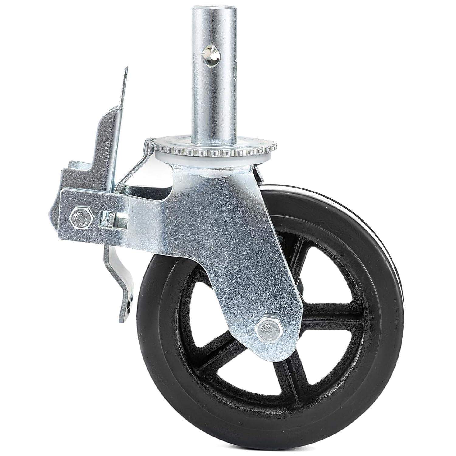 image:imageVEVOR 4 Pack 5 Scaffolding Wheels 1 Solid Stem Rubber Wheels with Dual Locking Heavy Duty Casters 330LBS Capacity8 Solid Round Stem