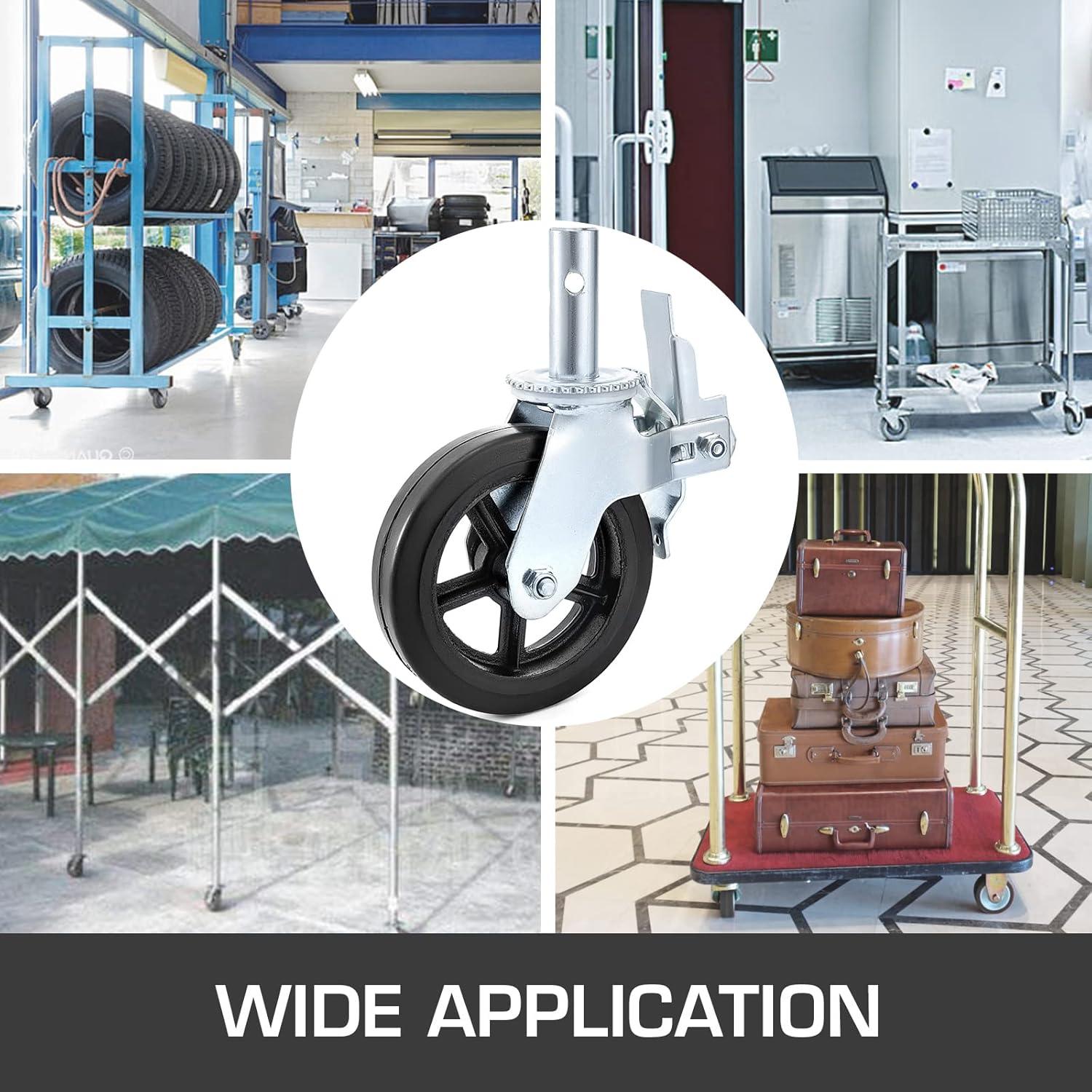 image:imageVEVOR 4 Pack 5 Scaffolding Wheels 1 Solid Stem Rubber Wheels with Dual Locking Heavy Duty Casters 330LBS Capacity8 Solid Round Stem
