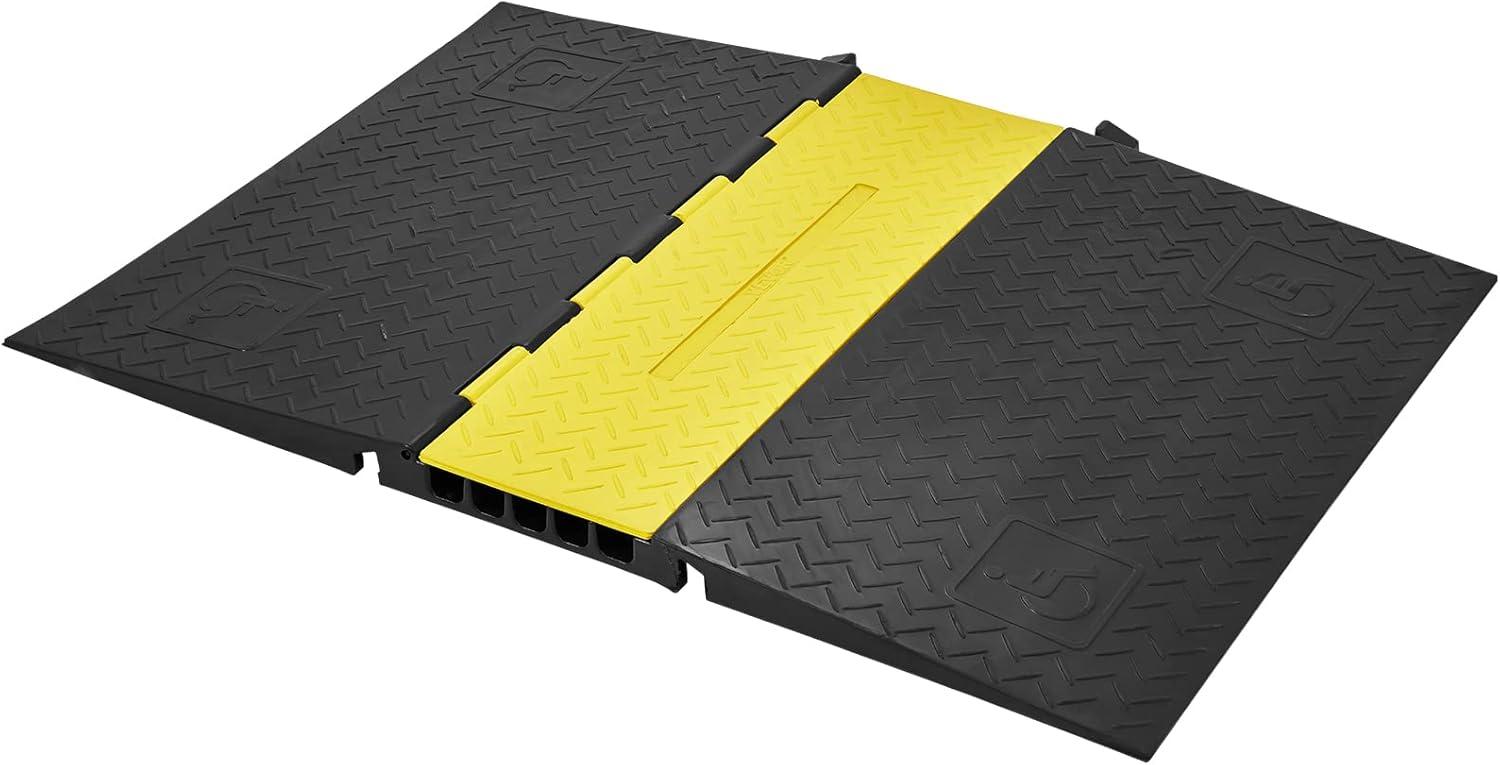 image:imageVEVOR 4 Pack of 1Channel Rubber Cable Protector Ramps Heavy Duty 18000Lbs Load Capacity Cable Wire Cord Cover Ramp Speed Bump Driveway Hose Cable Ramp Protective Cover5 Channel1PC