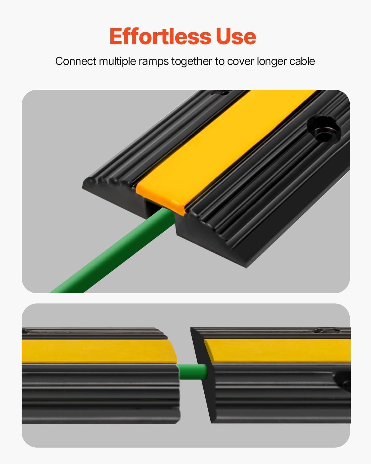 image:imageVEVOR 4 Pack of 1Channel Rubber Cable Protector Ramps Heavy Duty 18000Lbs Load Capacity Cable Wire Cord Cover Ramp Speed Bump Driveway Hose Cable Ramp Protective Cover1 Channel4PCS