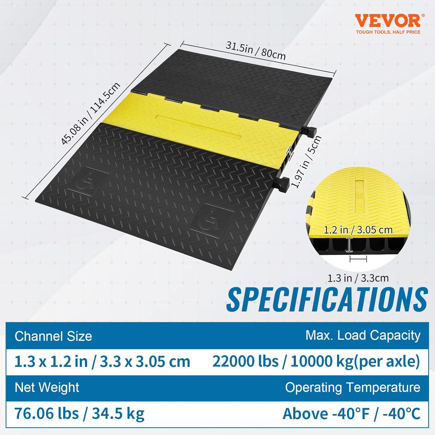 image:imageVEVOR 4 Pack of 1Channel Rubber Cable Protector Ramps Heavy Duty 18000Lbs Load Capacity Cable Wire Cord Cover Ramp Speed Bump Driveway Hose Cable Ramp Protective Cover5 Channel1PC