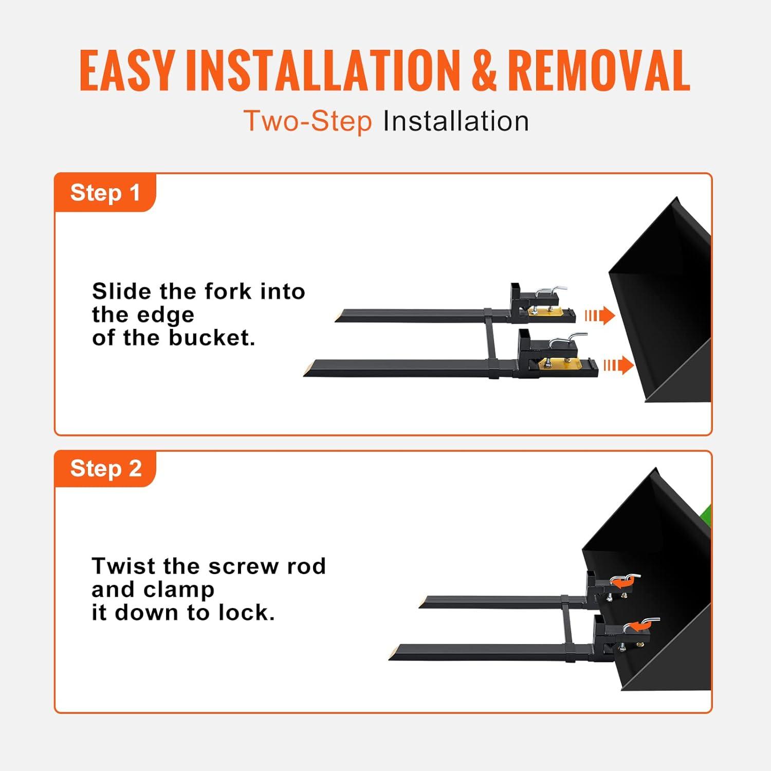 image:imageVEVOR 43 Clamp on Pallet Forks 2000lbs Capacity Tractor Bucket Forks Heavy Duty Quick Attach Pallet Fork for Bucket Tractor Loader Skid Steerwith Stabilizer Bar