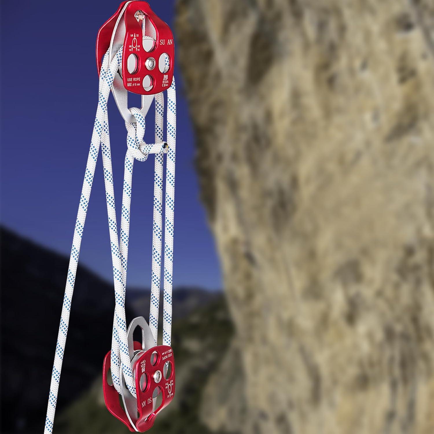 image:imageVEVOR 4400 lbs Breaking Strength 100 FT Rope Pulley Hoist 51 Lifting Power Heavy Duty Pulley System with 2pcs Soft Loops Metal Wheels Bearing Structure Block and Tackle for Lifting Heavy Objects12 x 200