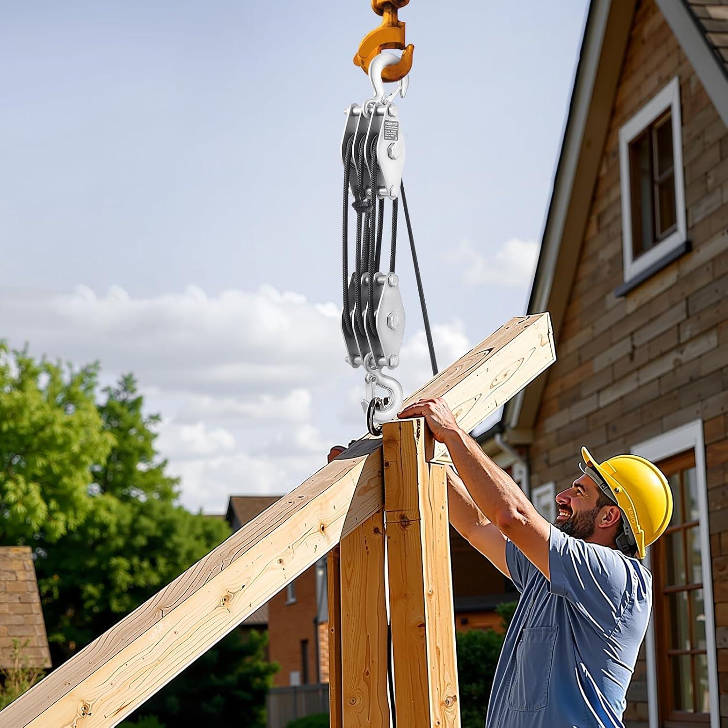 image:imageVEVOR 4400 lbs Breaking Strength 100 FT Rope Pulley Hoist 51 Lifting Power Heavy Duty Pulley System with 2pcs Soft Loops Metal Wheels Bearing Structure Block and Tackle for Lifting Heavy Objects023 x 100