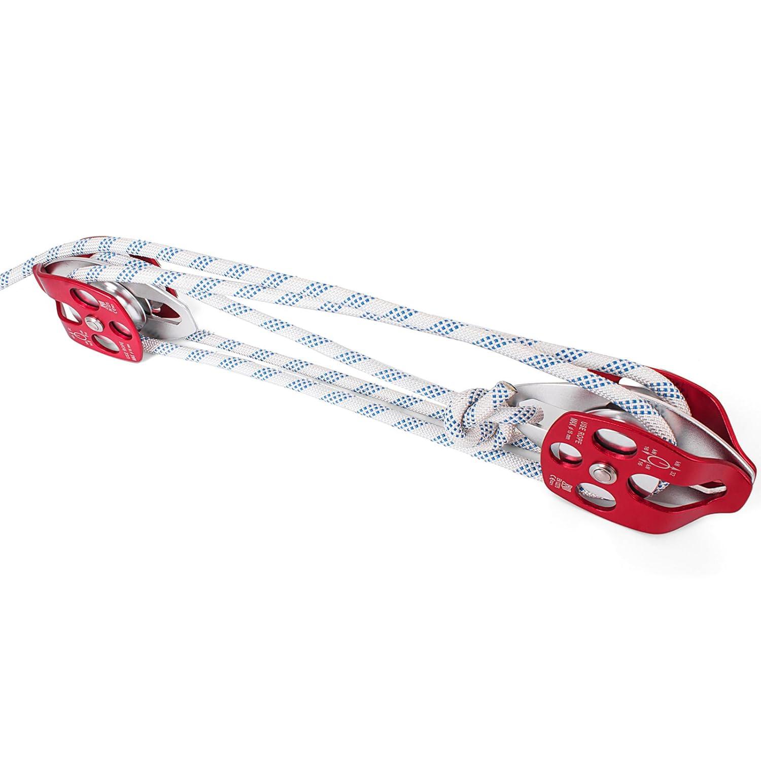 image:imageVEVOR 4400 lbs Breaking Strength 100 FT Rope Pulley Hoist 51 Lifting Power Heavy Duty Pulley System with 2pcs Soft Loops Metal Wheels Bearing Structure Block and Tackle for Lifting Heavy Objects12 x 100