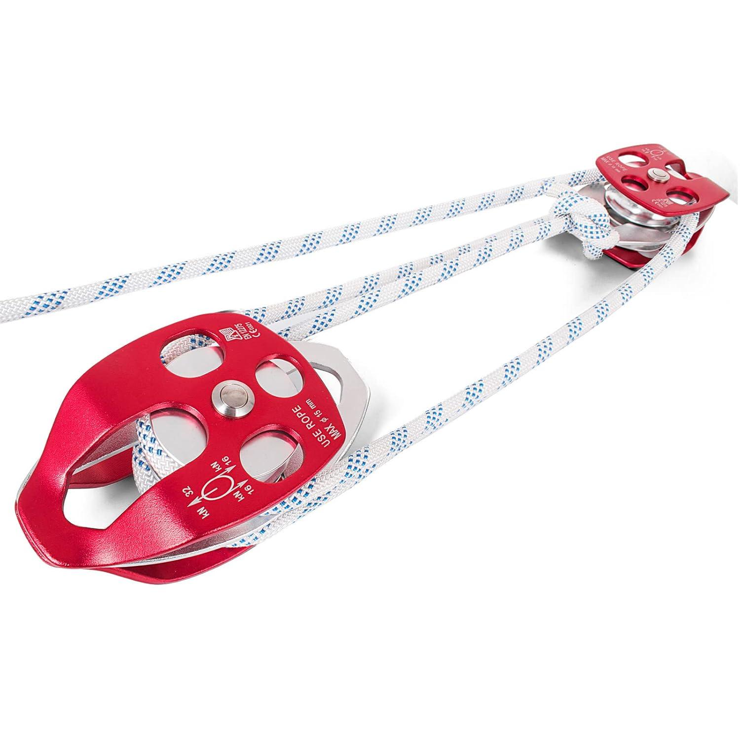 image:imageVEVOR 4400 lbs Breaking Strength 100 FT Rope Pulley Hoist 51 Lifting Power Heavy Duty Pulley System with 2pcs Soft Loops Metal Wheels Bearing Structure Block and Tackle for Lifting Heavy Objects12 x 200