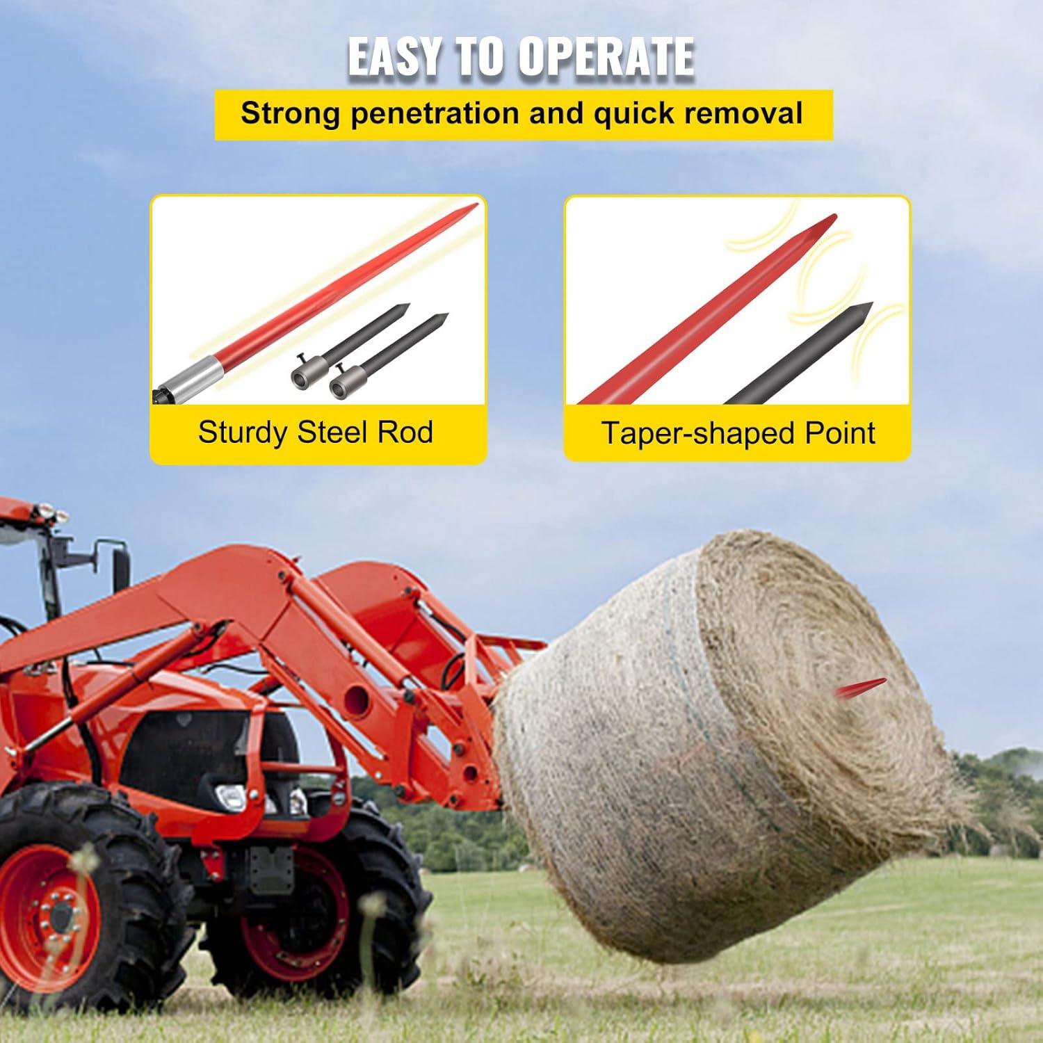 image:imageVEVOR 49 Hay Spear Bale Spears 1600lbs Loading Capacity Skid Steer Loader Tractor Attachment with 2pcs 175 Stabilizer Spears Quick Attach Spike ForksHay Spear