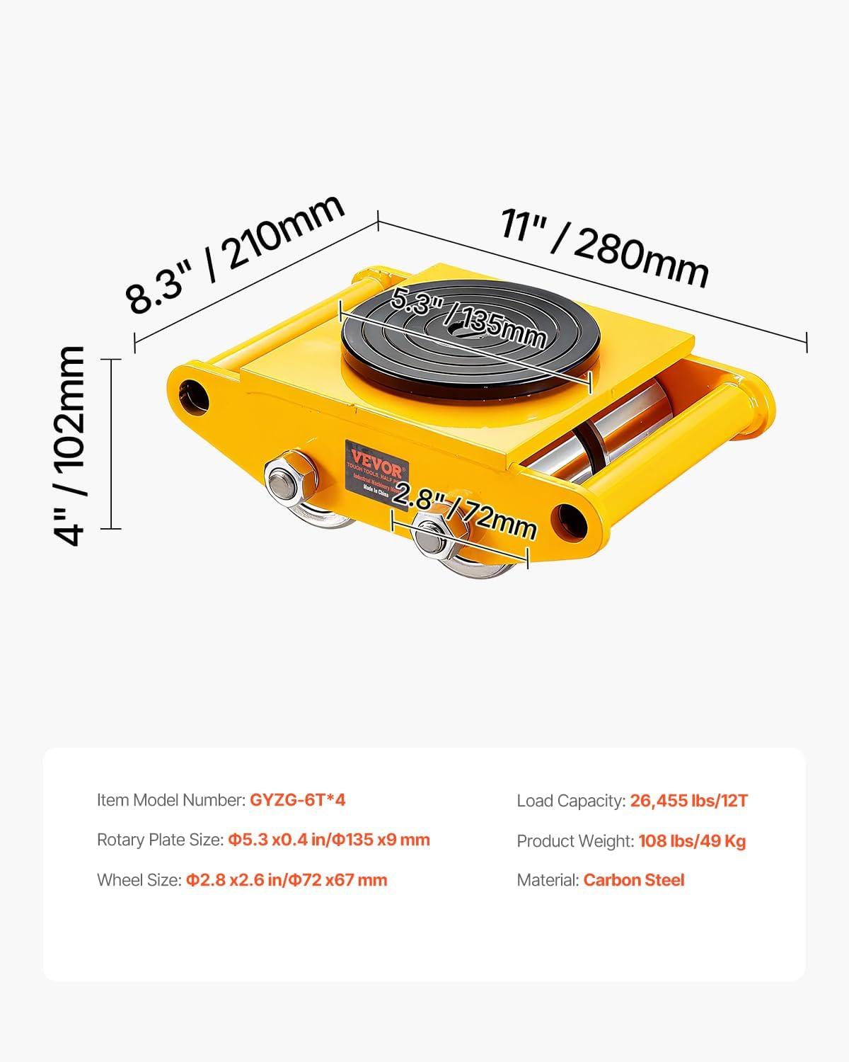image:imageVEVOR 4PCS Machinery Skates Dollies 17637 lb Heavy Duty Equipment Moving Skates with 4 PU Wheels 360 Rotation NonSlip Cap LowProfile Industrial Mover Rollers for Factory Warehouse Workshop4 PcsSteel Wheels