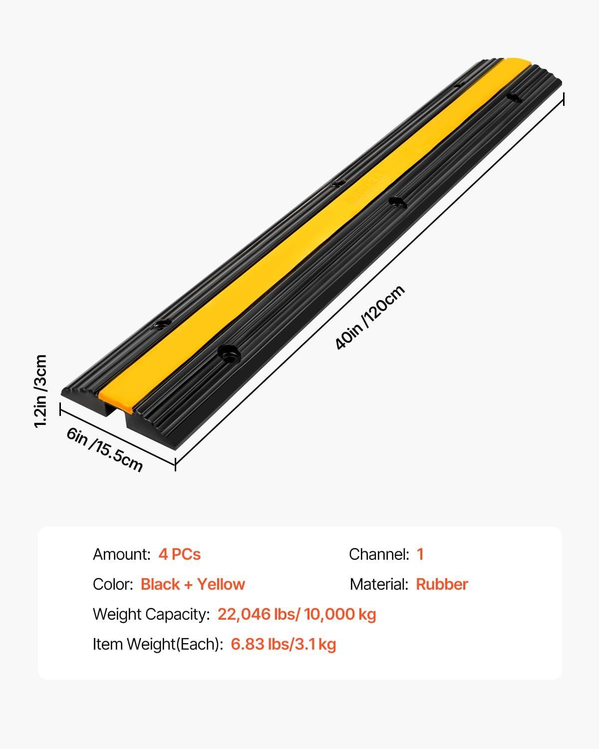 image:imageVEVOR 5 Channel Rubber Cable Protector Ramp Heavy Duty 22000 lbsaxle Capacity Wire Hose Cord Cover Ramp ADA Compliant Driveway Road Hump Traffic Speed Bump wFlipOpen Top Cover1 Channel4PCS