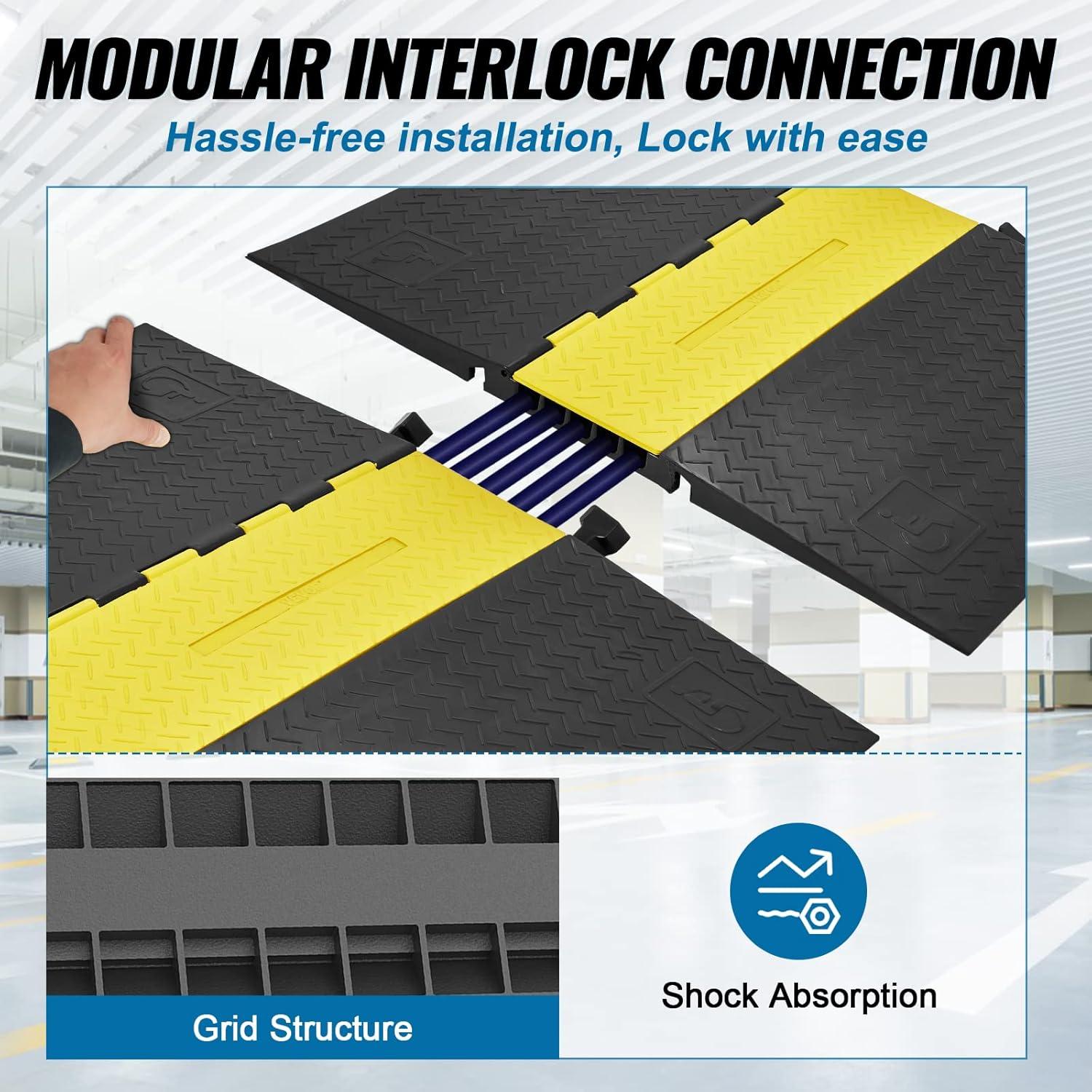 image:imageVEVOR 5 Channel Rubber Cable Protector Ramp Heavy Duty 22000 lbsaxle Capacity Wire Hose Cord Cover Ramp ADA Compliant Driveway Road Hump Traffic Speed Bump wFlipOpen Top Cover5 Channel1PC